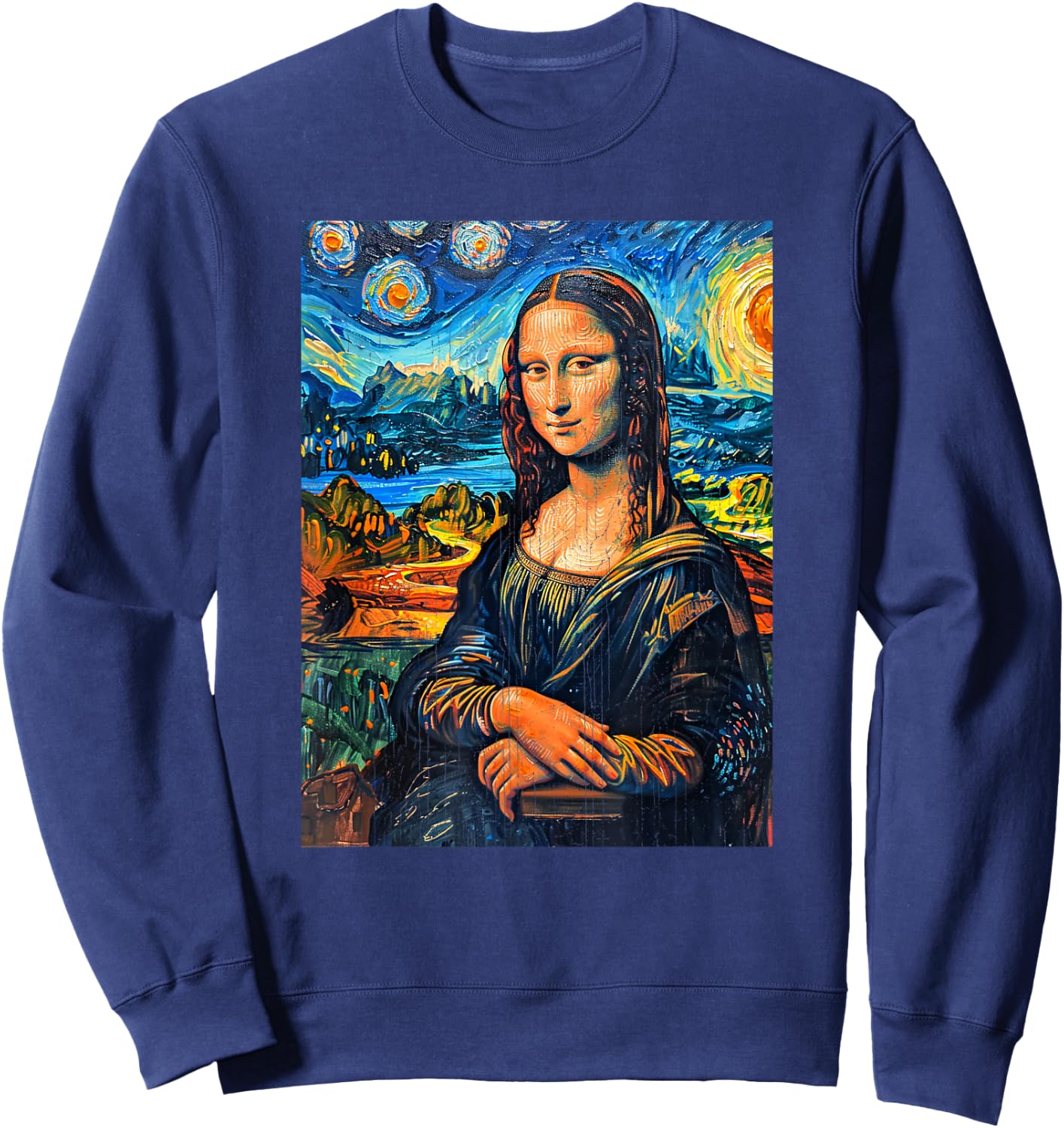 Monalisa Starry Night Painting Funny Men Women Kids Sweatshirt - Sweatshirt | Navy