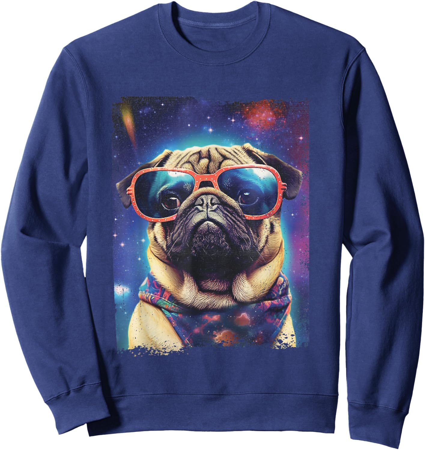 Pug in Space Funny Colorful Dog Graphic Sweatshirt - Sweatshirt | Navy