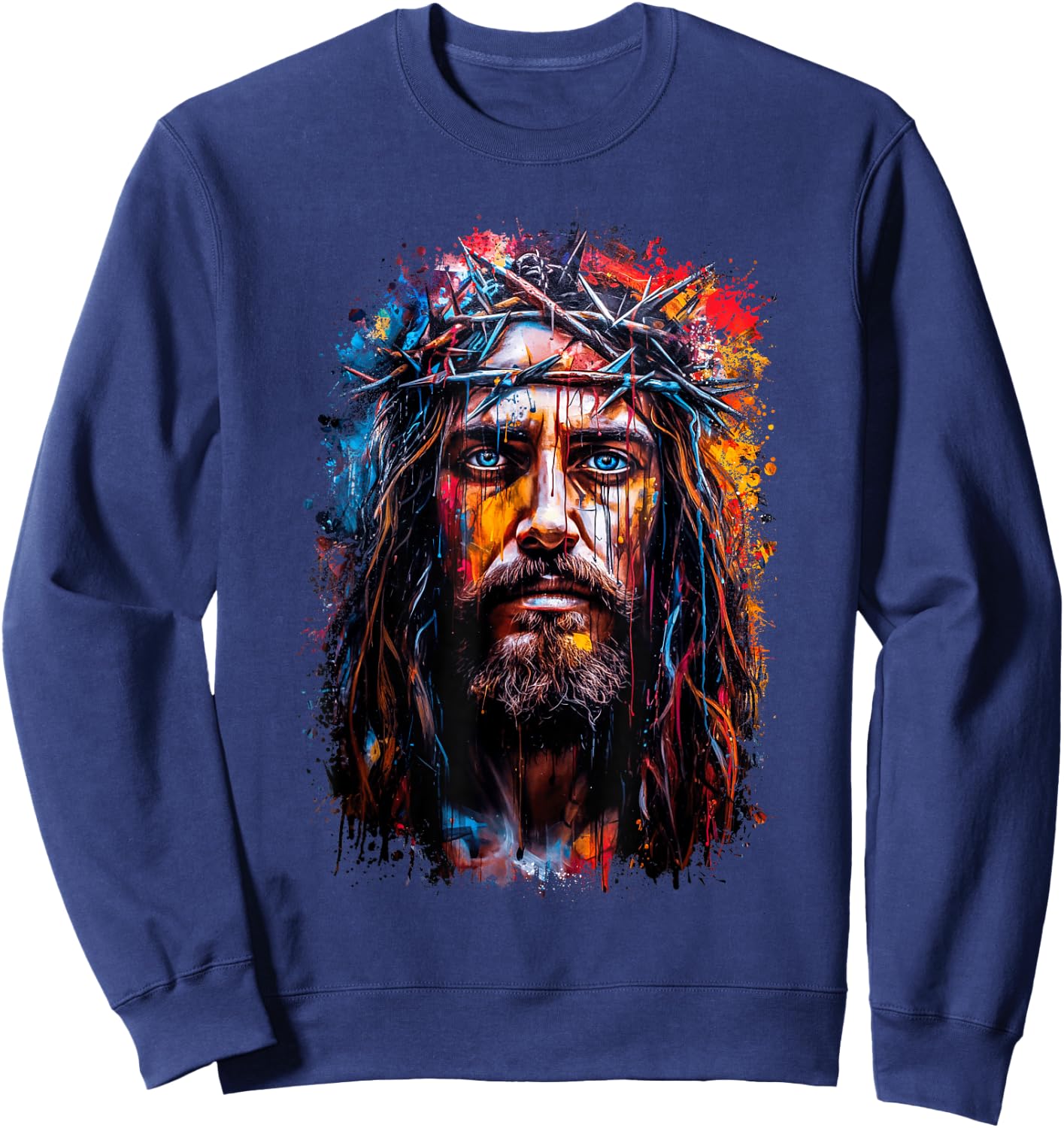 Graffiti-Style Portrait: Jesus Christ Crowned with Thorns Sweatshirt - Sweatshirt | Navy