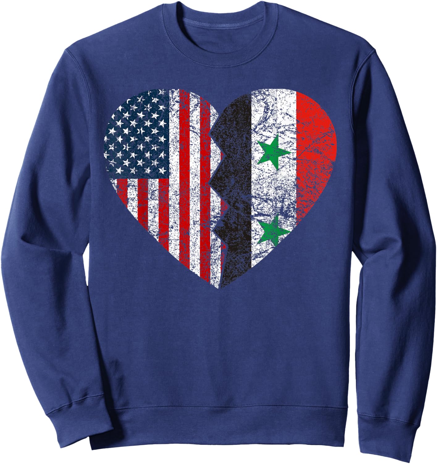 Syrian American Flags Heart | United States Syria Roots Women Kids Men Sweatshirt - Sweatshirt | Navy