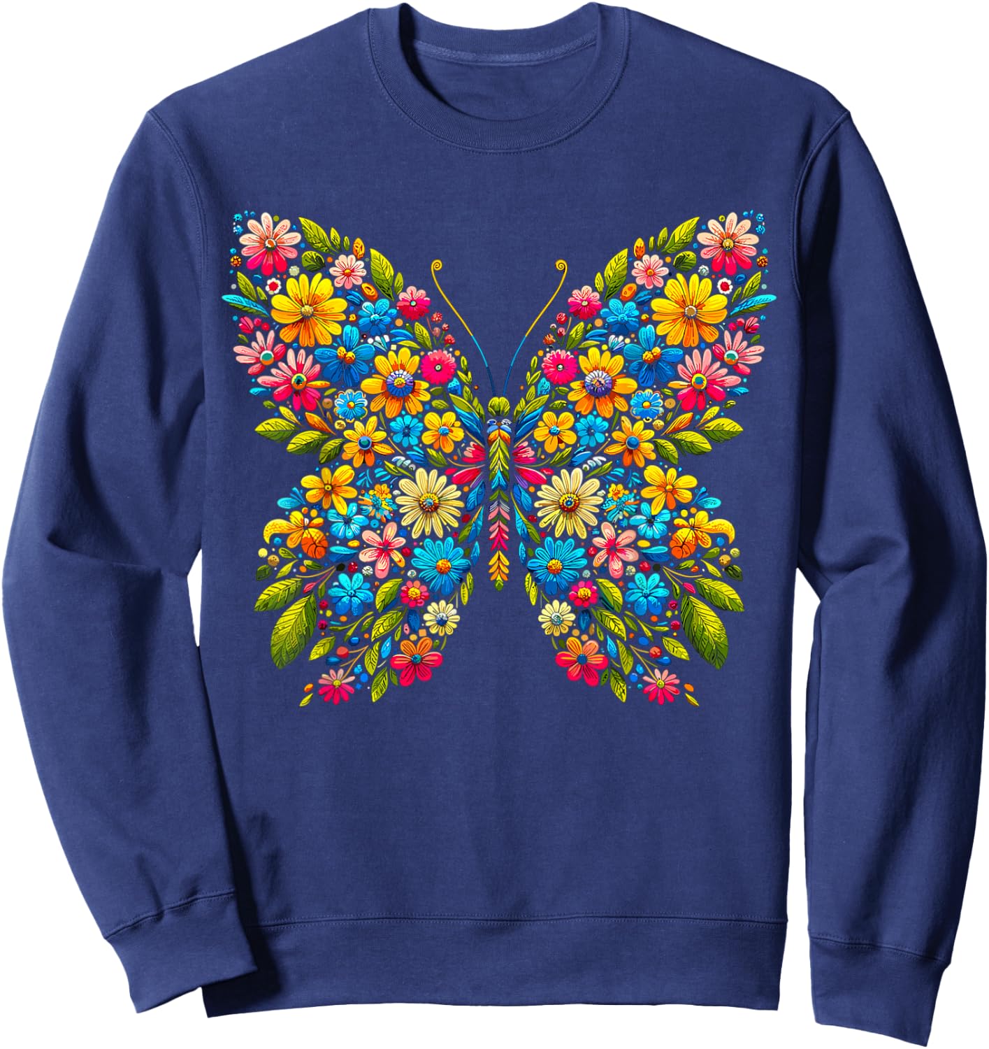 Butterfly With Flowers Aesthetic Butterfly Sweatshirt - Sweatshirt | Navy
