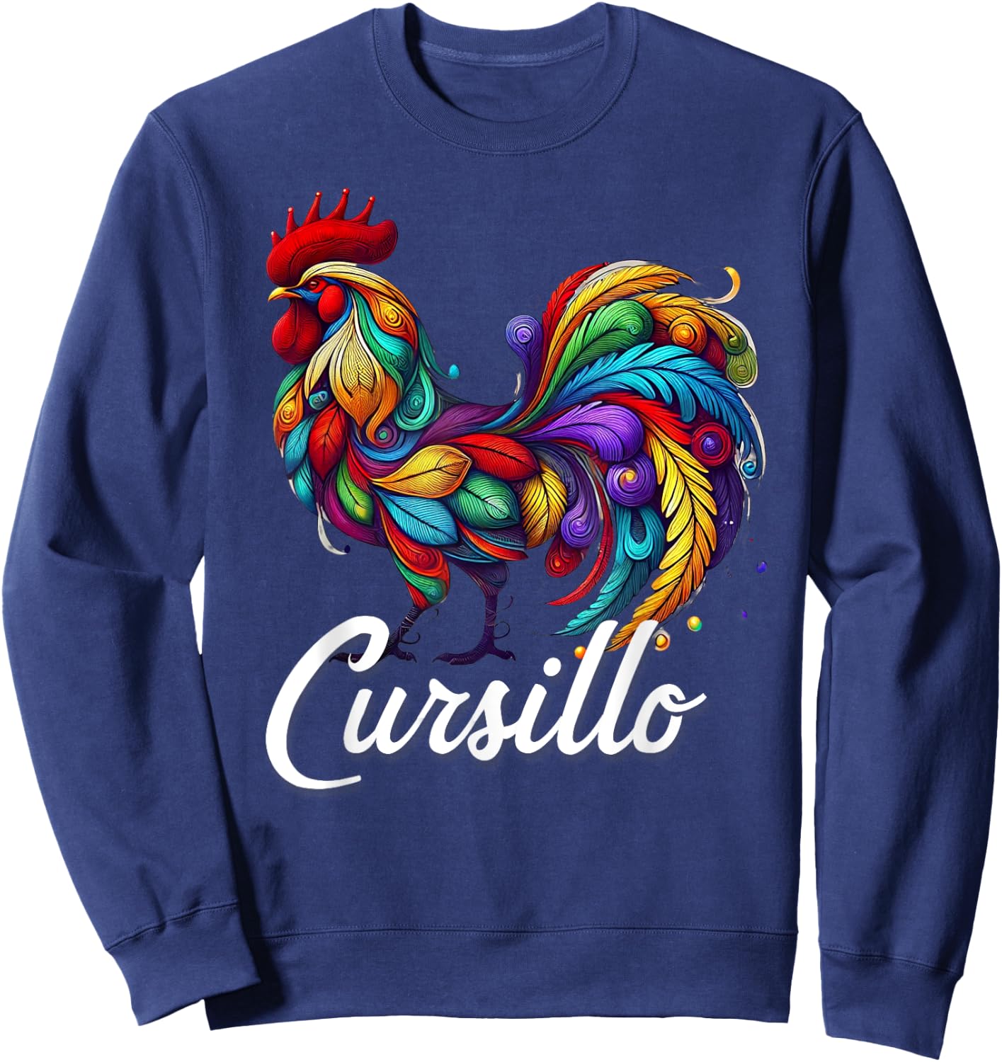 DeColores Cursillo Rainbow Rooster Catholic Sweatshirt - Sweatshirt | Navy