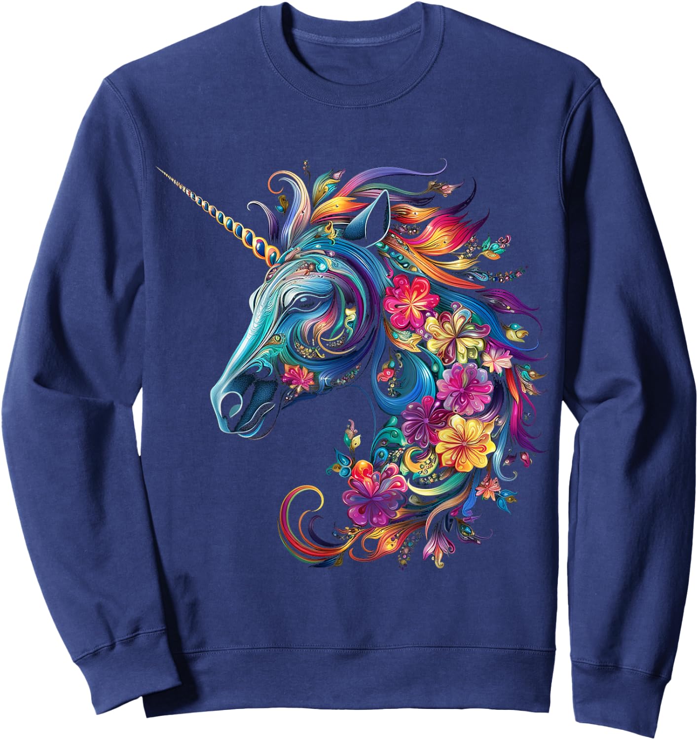 Unicorn Rainbow Animal Graphic Artwork Unicorn Sweatshirt - Sweatshirt | Navy