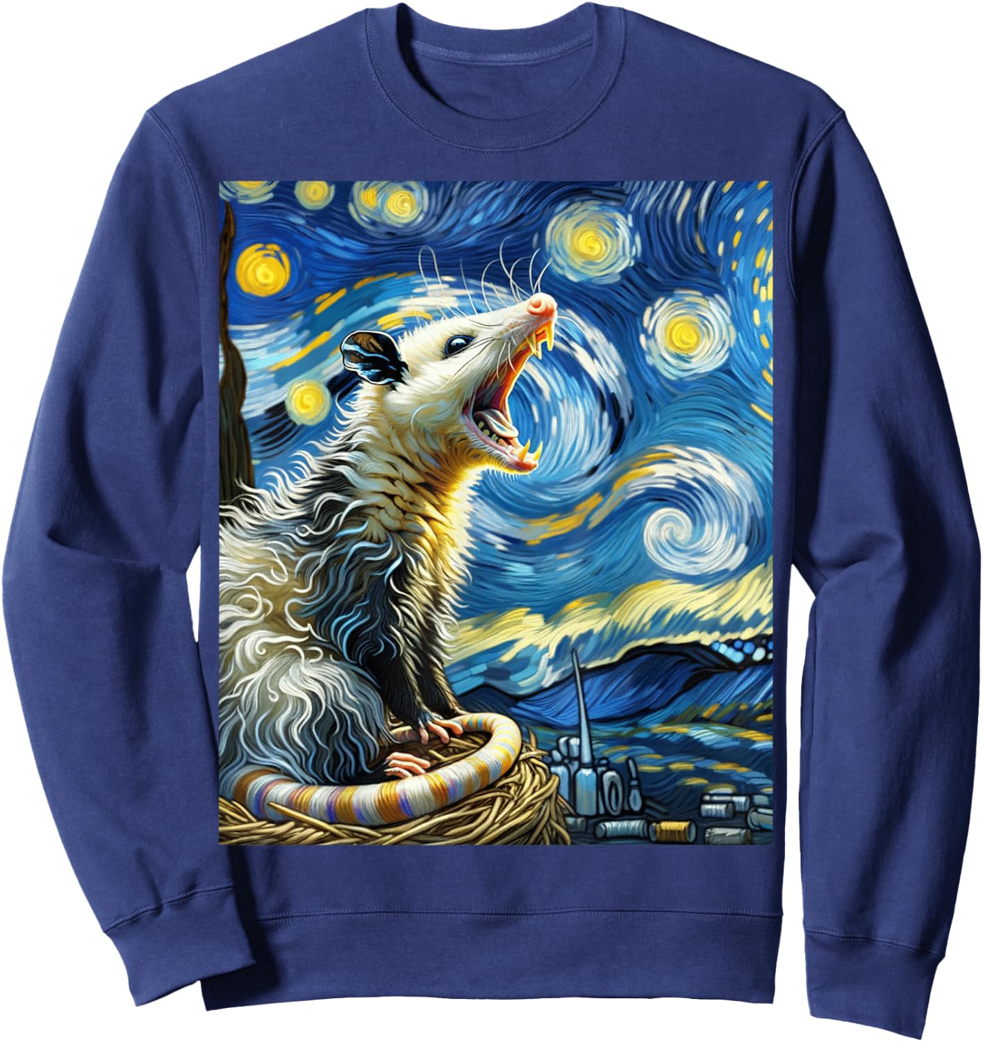 Opossum Screaming, Van Gogh Starry Night Style, Possum Sweatshirt - Sweatshirt | Navy