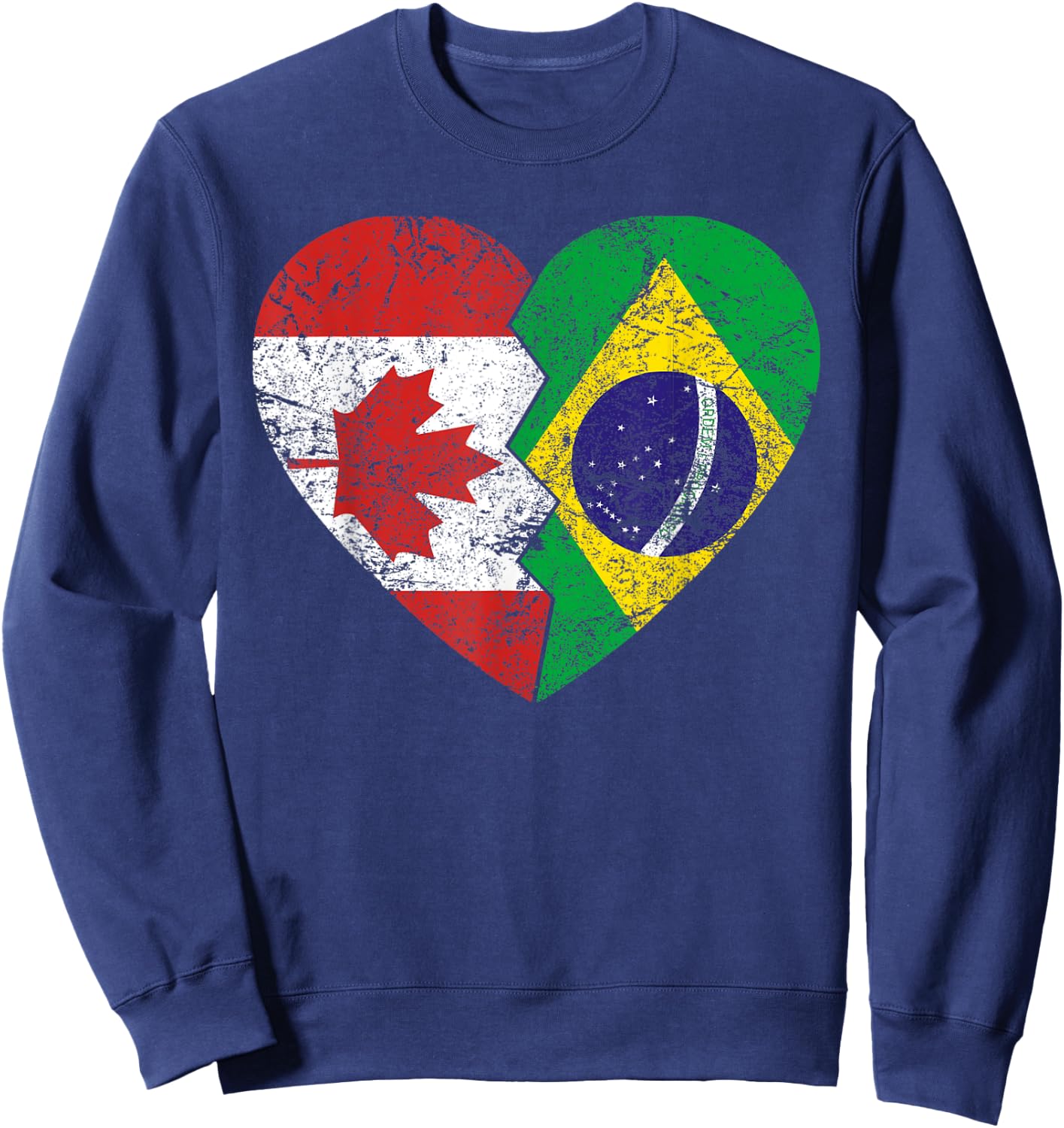 Brazilian Canadian Flags Heart | Canada Brazil Roots Vintage Sweatshirt - Sweatshirt | Navy