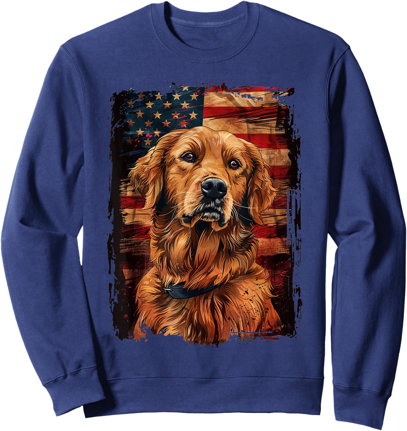 Golden Retriever American Flag Sweatshirt - Sweatshirt | Navy