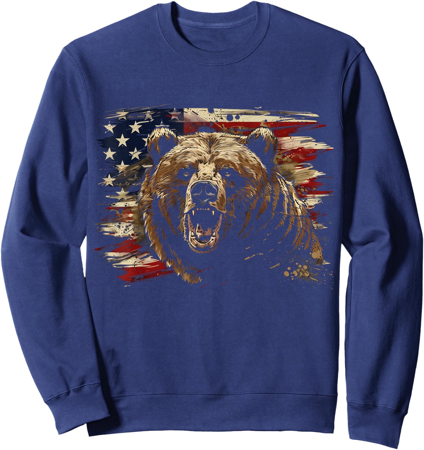 Bear American Flag USA Patriotic Grizzly Bear Lover Sweatshirt - Sweatshirt | Navy
