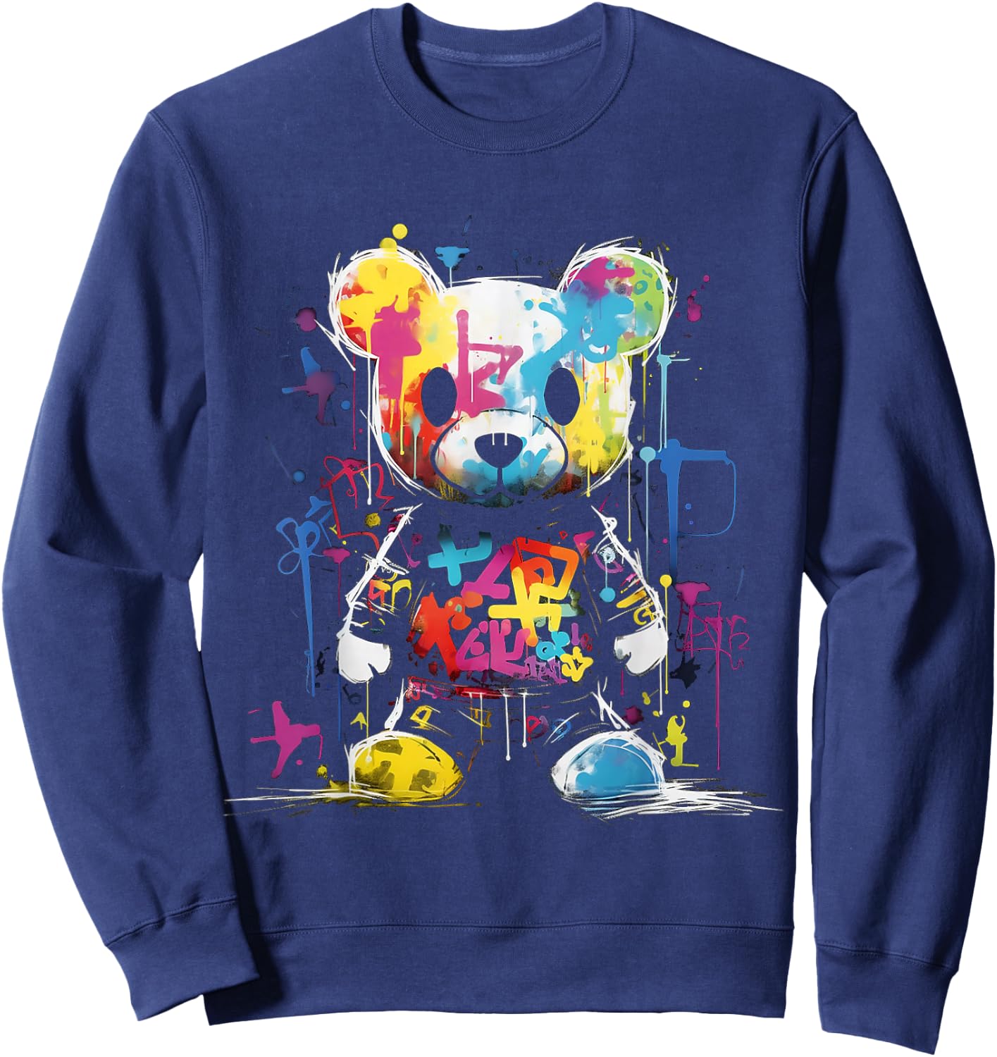Bear Colorful Animal Graphic Artwork Bear Sweatshirt - Sweatshirt | Navy