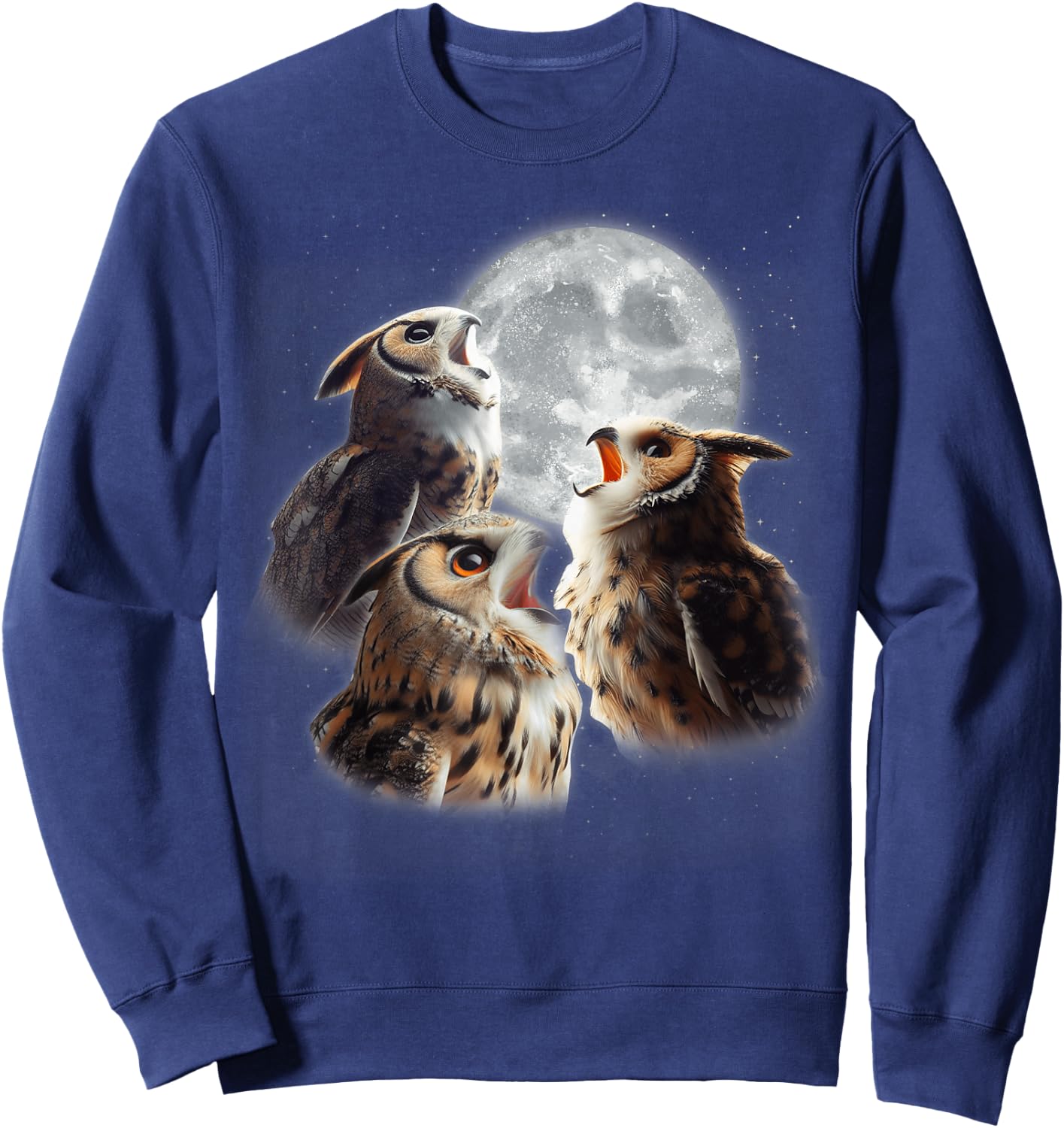 3 Owls Howling At The Moon Funny Night Owl Lover Birdwatcher Sweatshirt - Sweatshirt | Navy