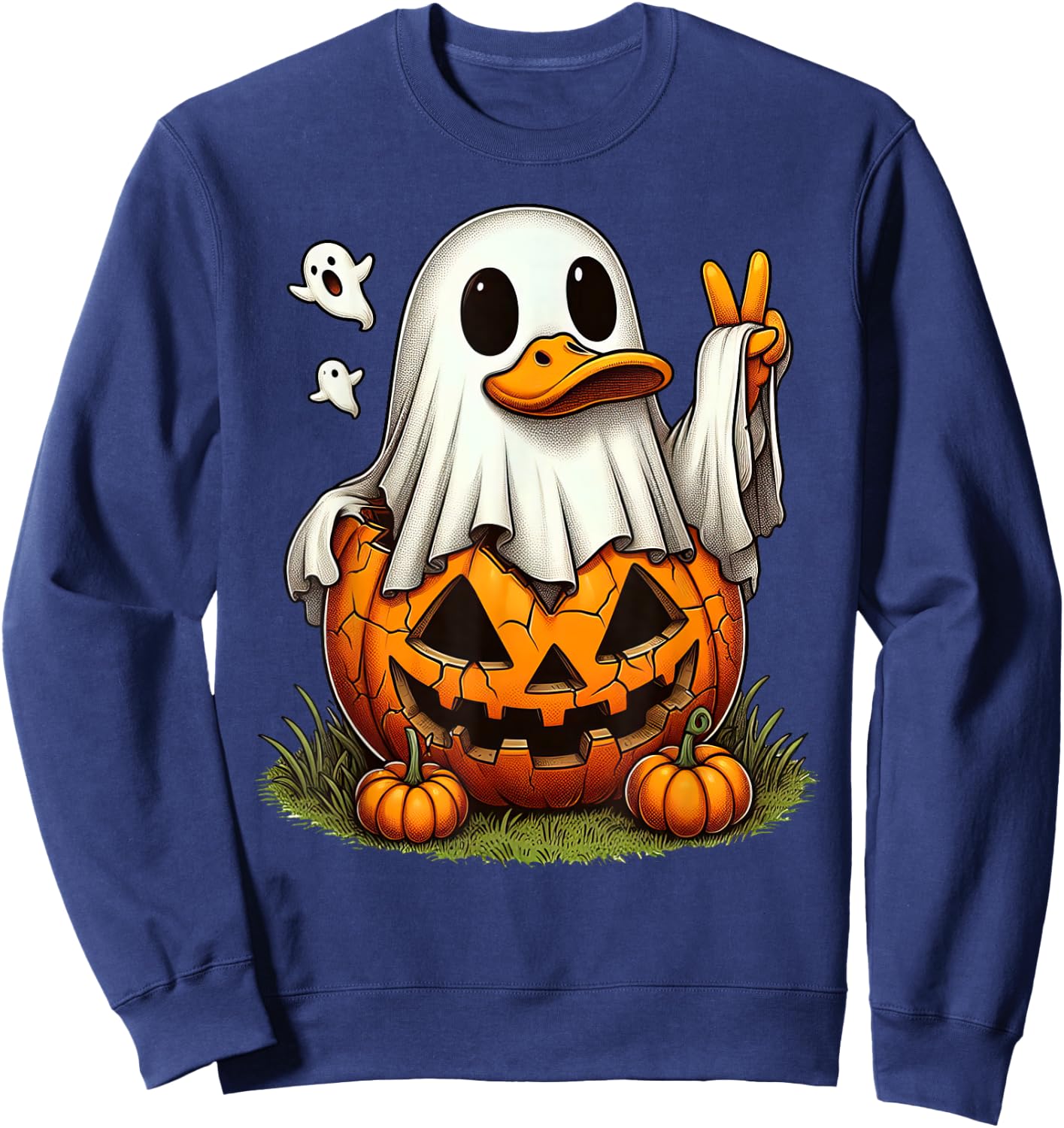 Funny Duck Boo Halloween Ghost Kids Sweatshirt - Sweatshirt | Navy