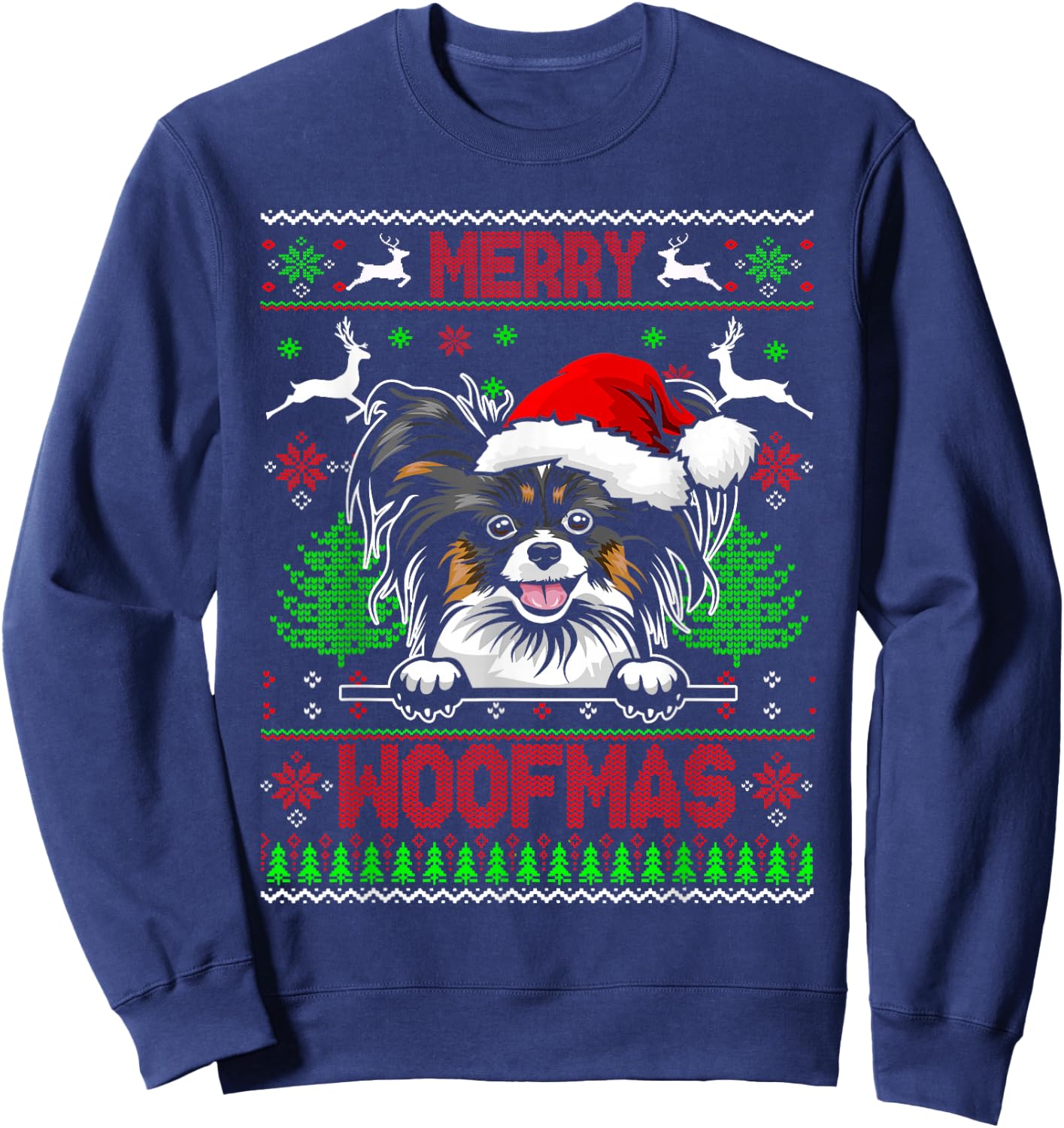 Merry Woofmas Christmas Santa Papillon Sweater Sweatshirt - Sweatshirt | Navy