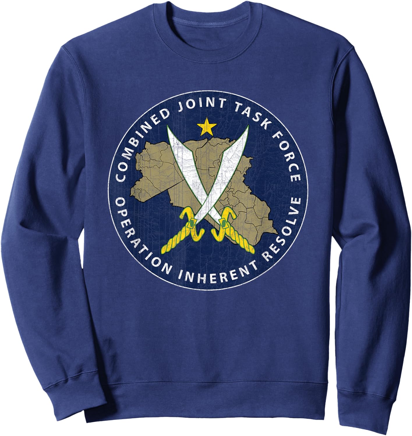 CJTF - OIR Operation Inherent Resolve Veteran Black Men's Vintage Modern Veteran-Themed Printed , Small, Short Sleeve Sweatshirt - Sweatshirt | Navy