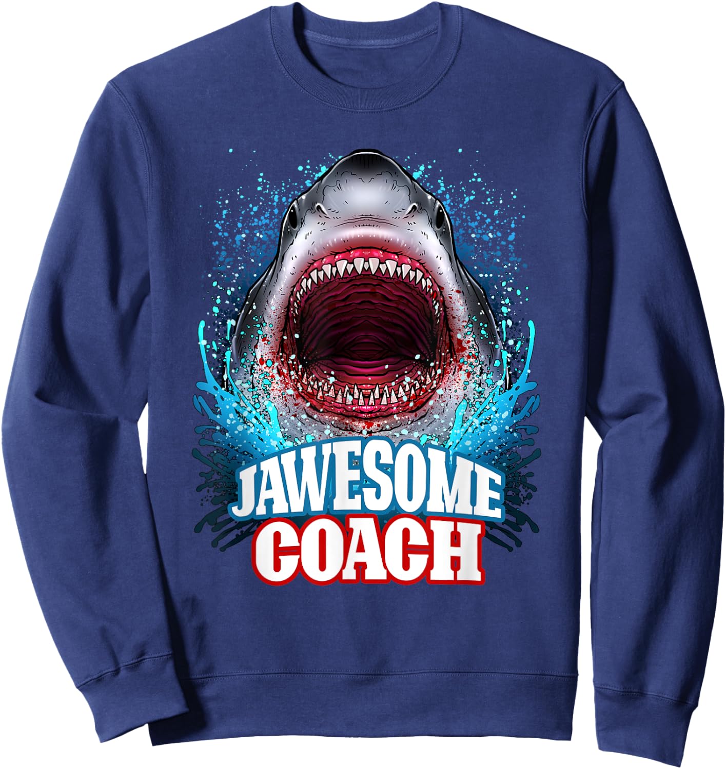 Jawesome Coach School Sports Great White Shark Sweatshirt - Sweatshirt | Navy