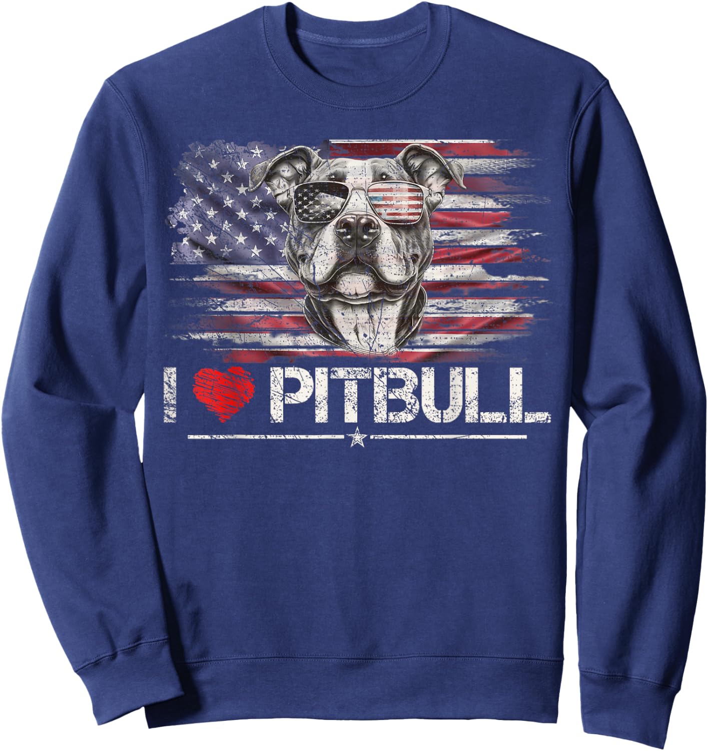 Vintage USA Flag I Love My Pitbull Dog Heart, Pittie Lover Kids Men Sweatshirt - Sweatshirt | Navy