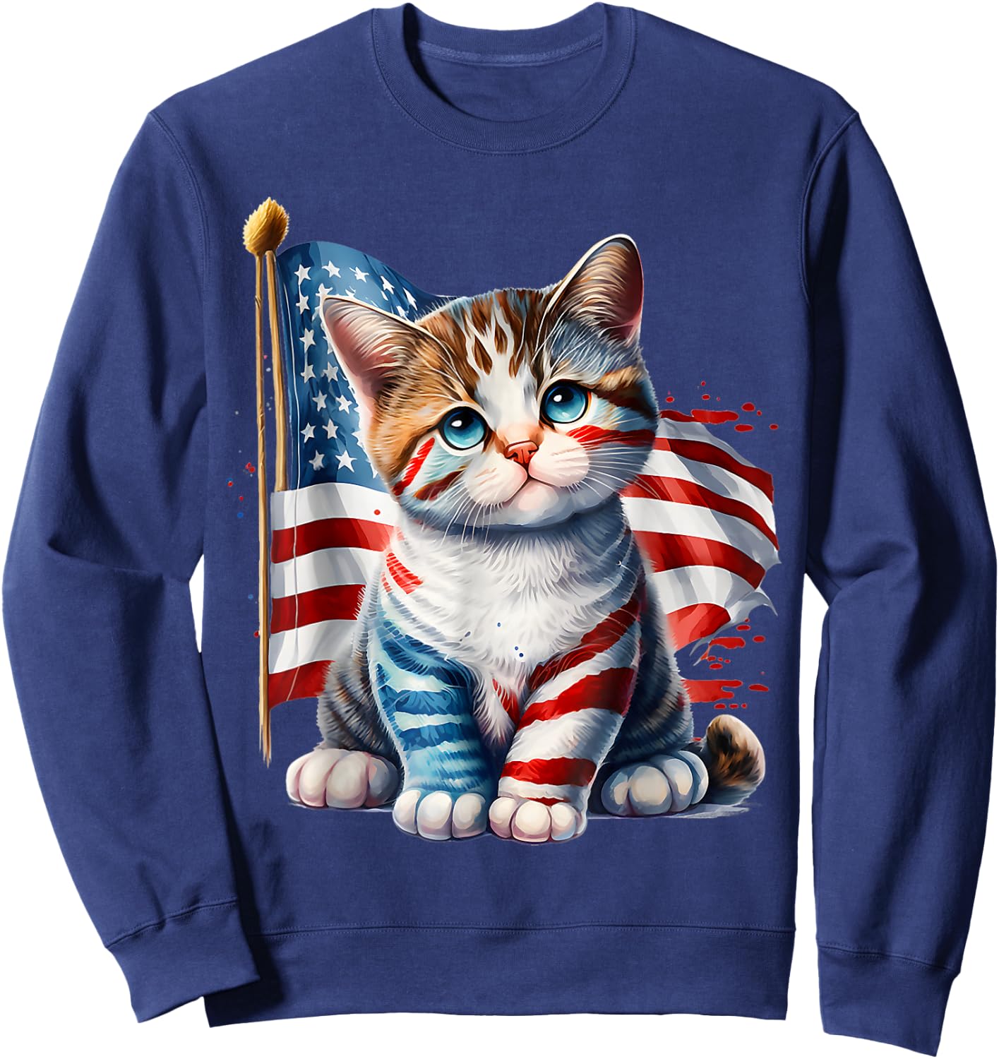 4th of July Kitty Cat American Flag America USA Cats Lover Sweatshirt - Sweatshirt | Navy