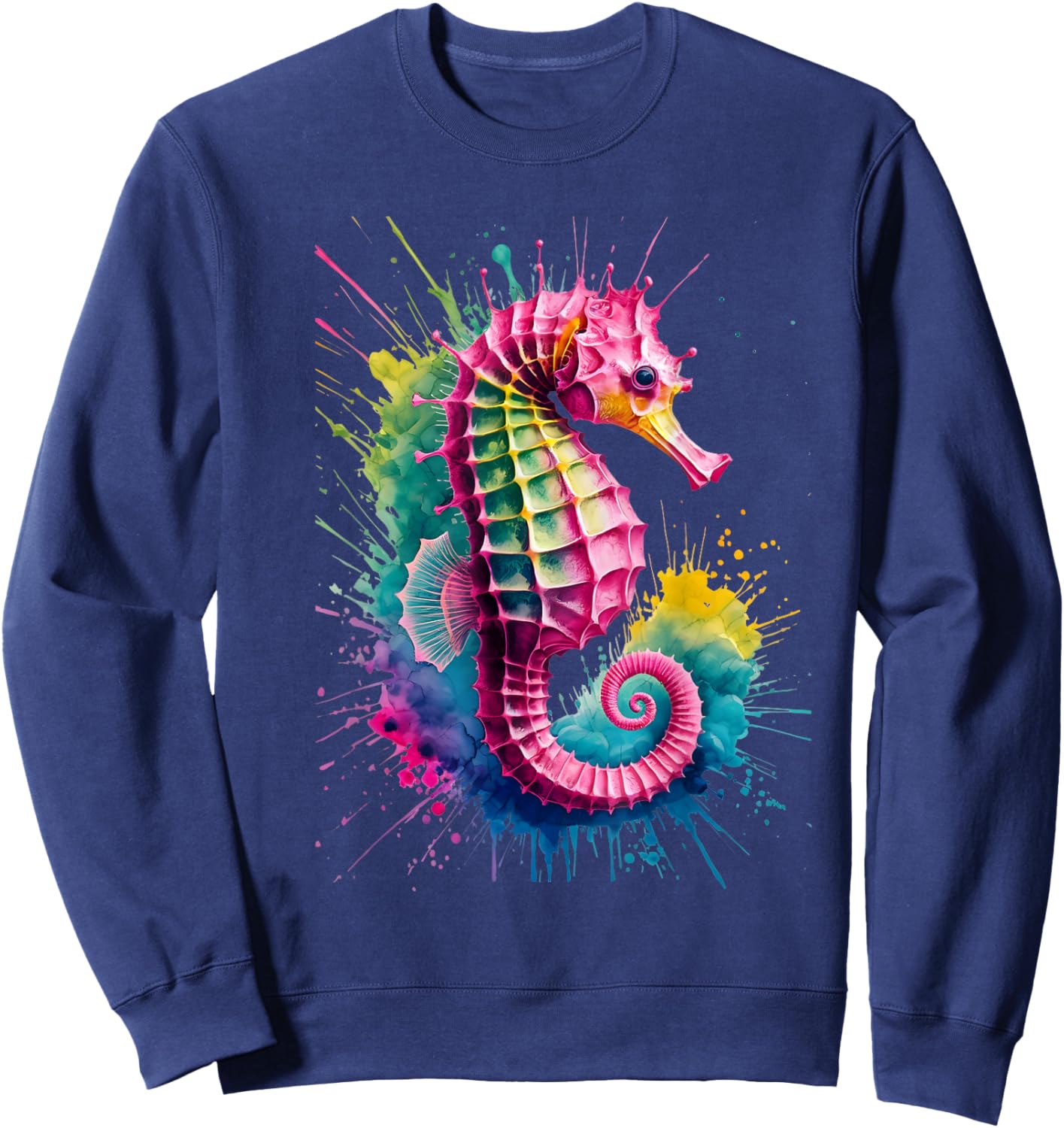 Seahorse Men Woman Colorful Watercolor Seahorse Sweatshirt - Sweatshirt | Navy