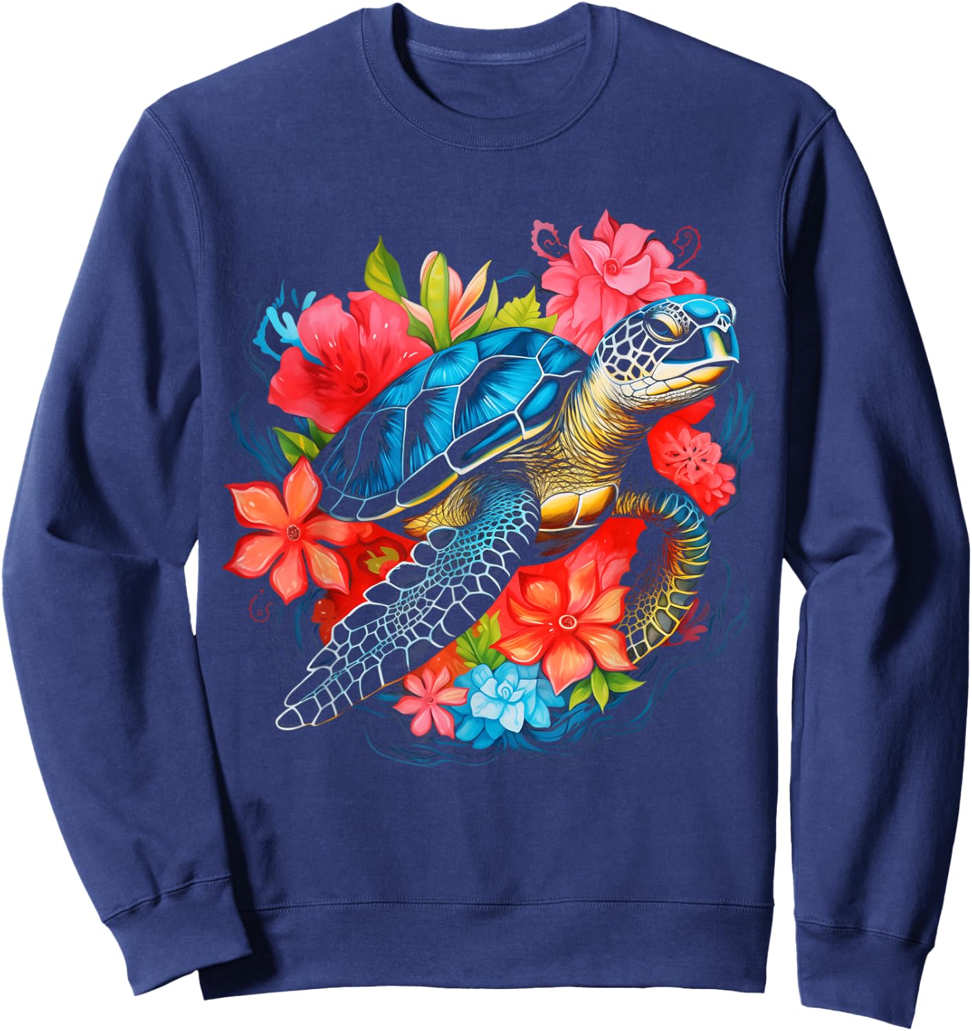 Sea Turtle Hawaiian Flowers Hawaii Scuba Diving Diver Sweatshirt - Sweatshirt | Navy