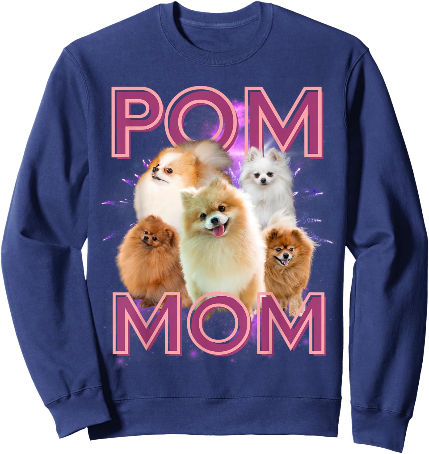 Pom Mom Pomeranian Dog Retro Bootleg Sweatshirt - Sweatshirt | Navy