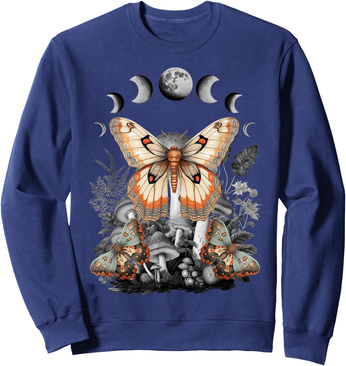 Fairycore Fairy Butterfly Moth Grunge Mushroom Y2K Aesthetic Sweatshirt - Sweatshirt | Navy
