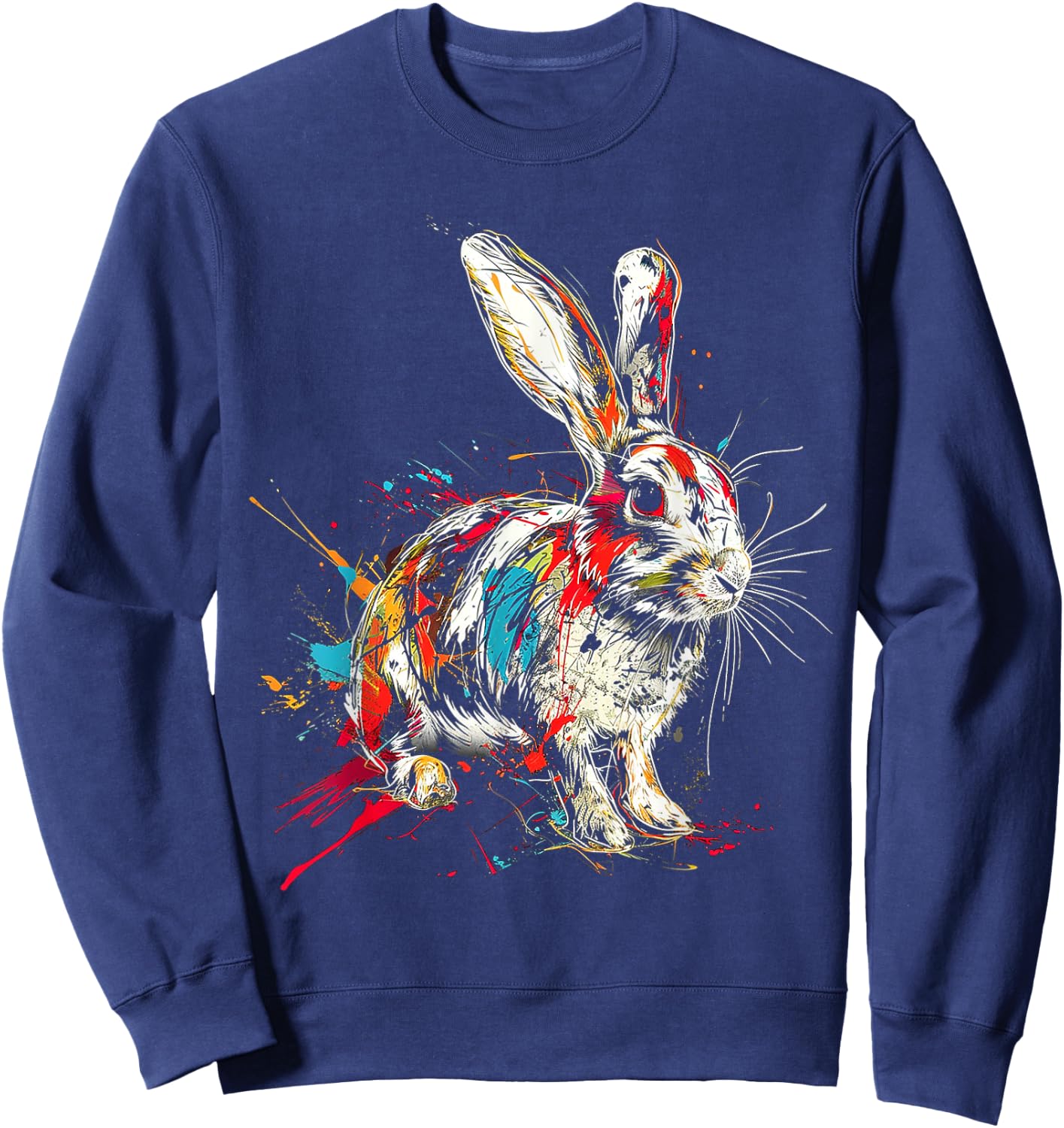 Rabbit Colorful Animal Graphic Art Rabbit Sweatshirt - Sweatshirt | Navy
