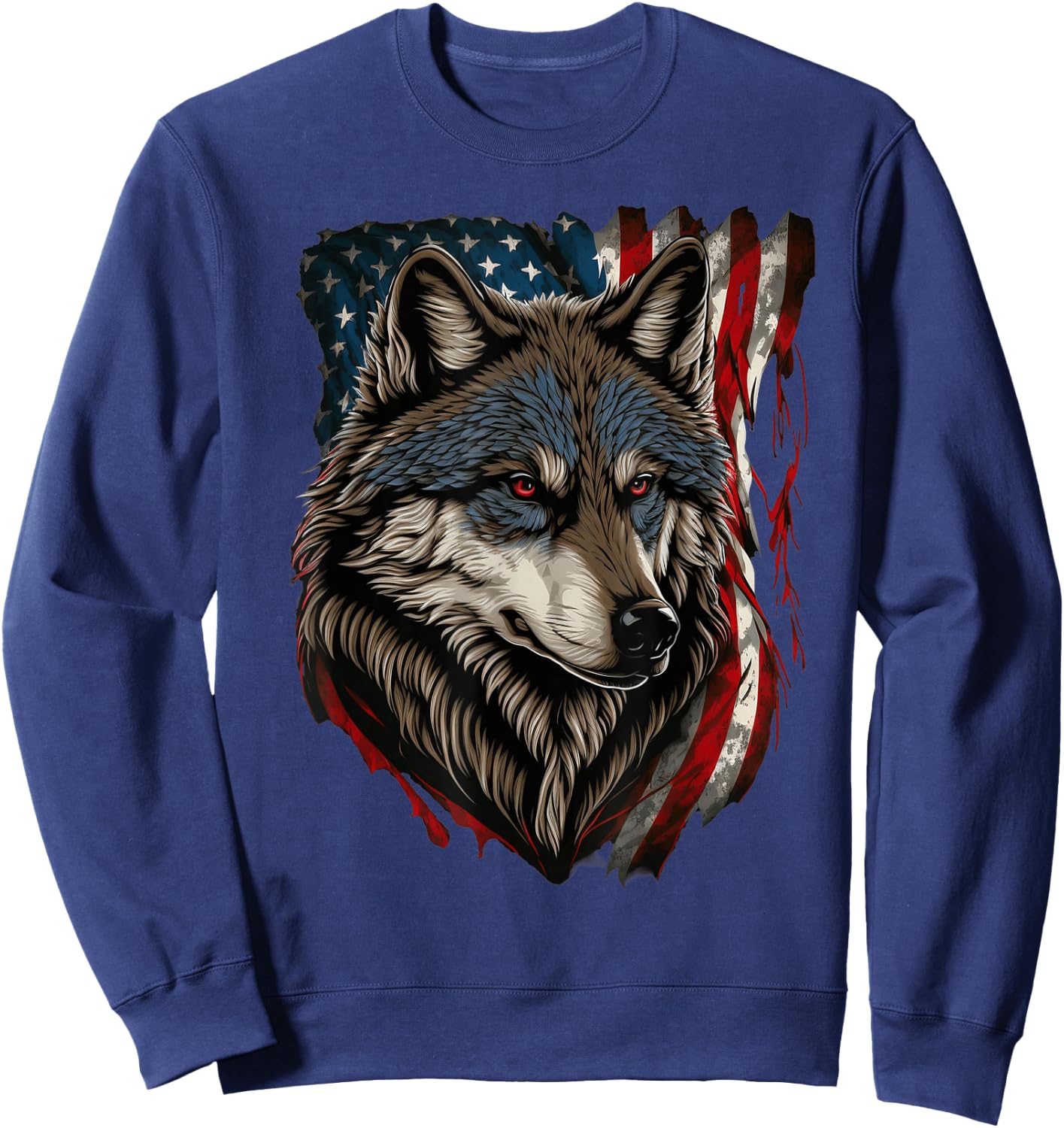Wolf Outfit Patriotic Wolves 4th Of July USA American Flag Sweatshirt - Sweatshirt | Navy
