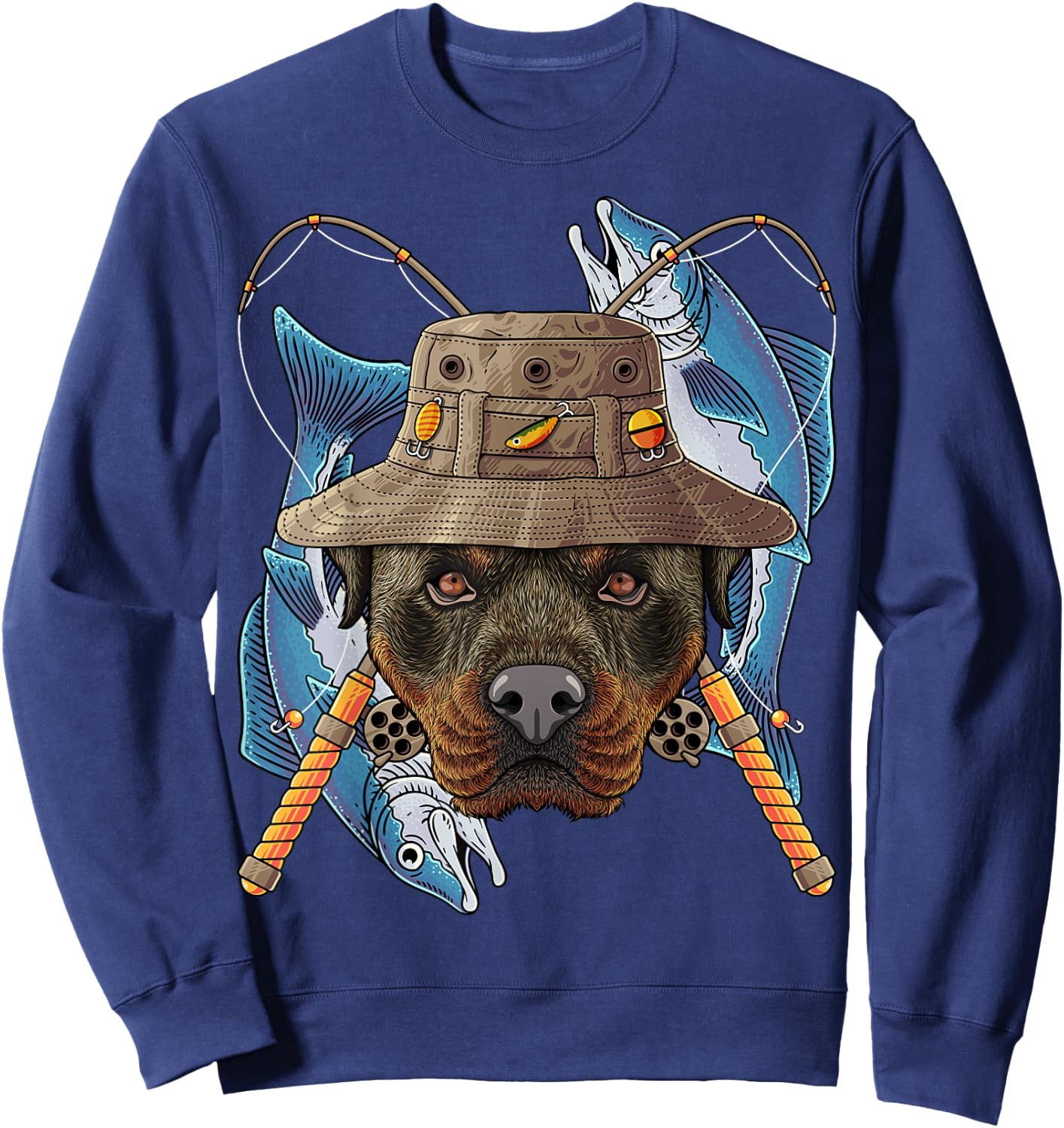 Fishing Rottweiler Outdoor Fisherman Dog Cute Fly Fishing Sweatshirt - Sweatshirt | Navy