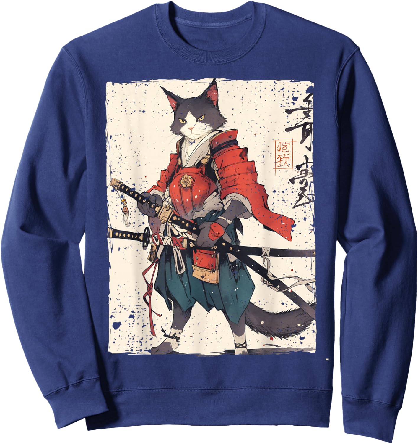 Samurai Cat Warrior Ukiyo Ink Artwork Cat Samurai Women Girls Kids Sweatshirt - Sweatshirt | Navy