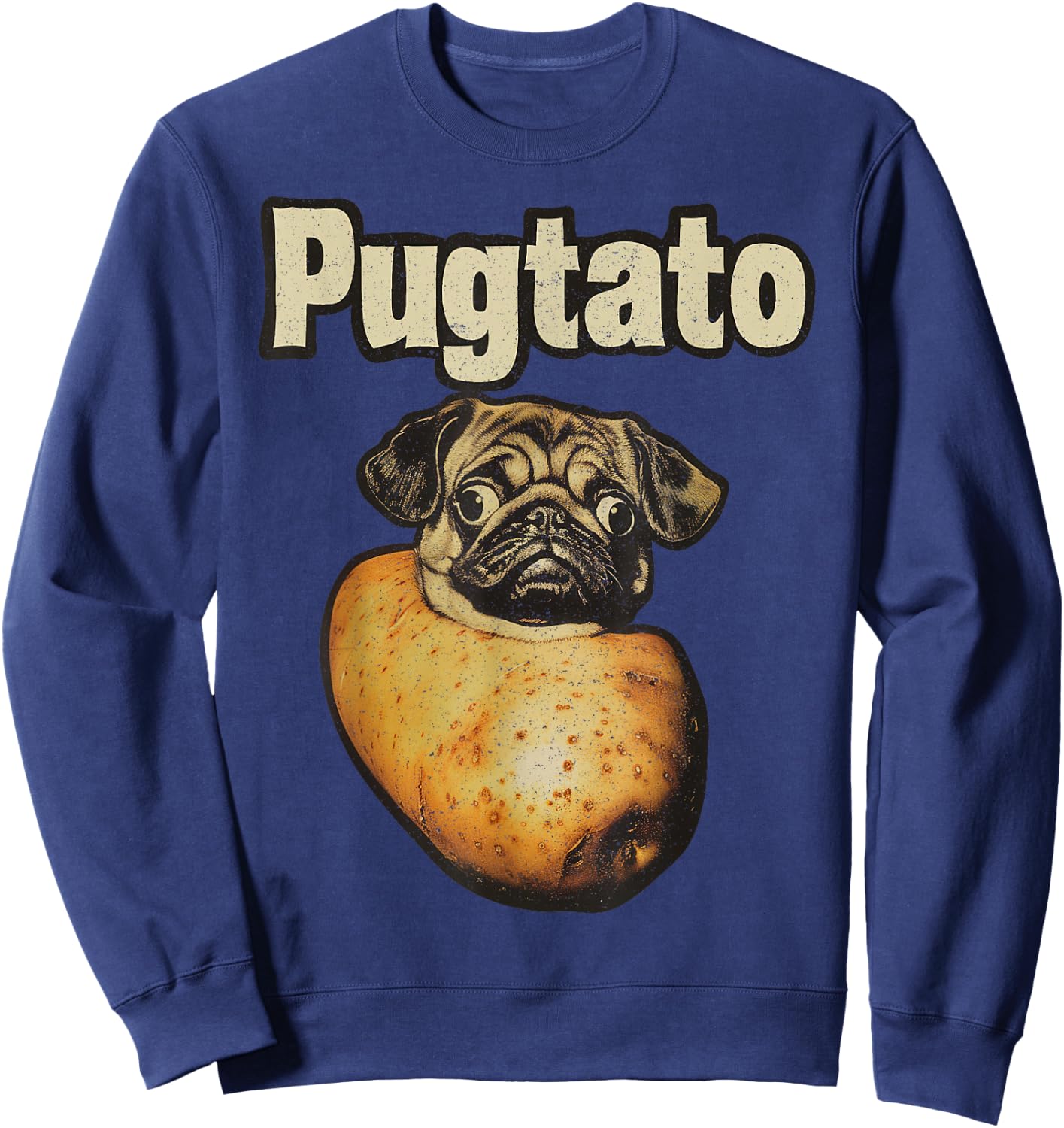 Pugtato Potato Pug Retro – Pun Funny Dog Sweatshirt - Sweatshirt | Navy