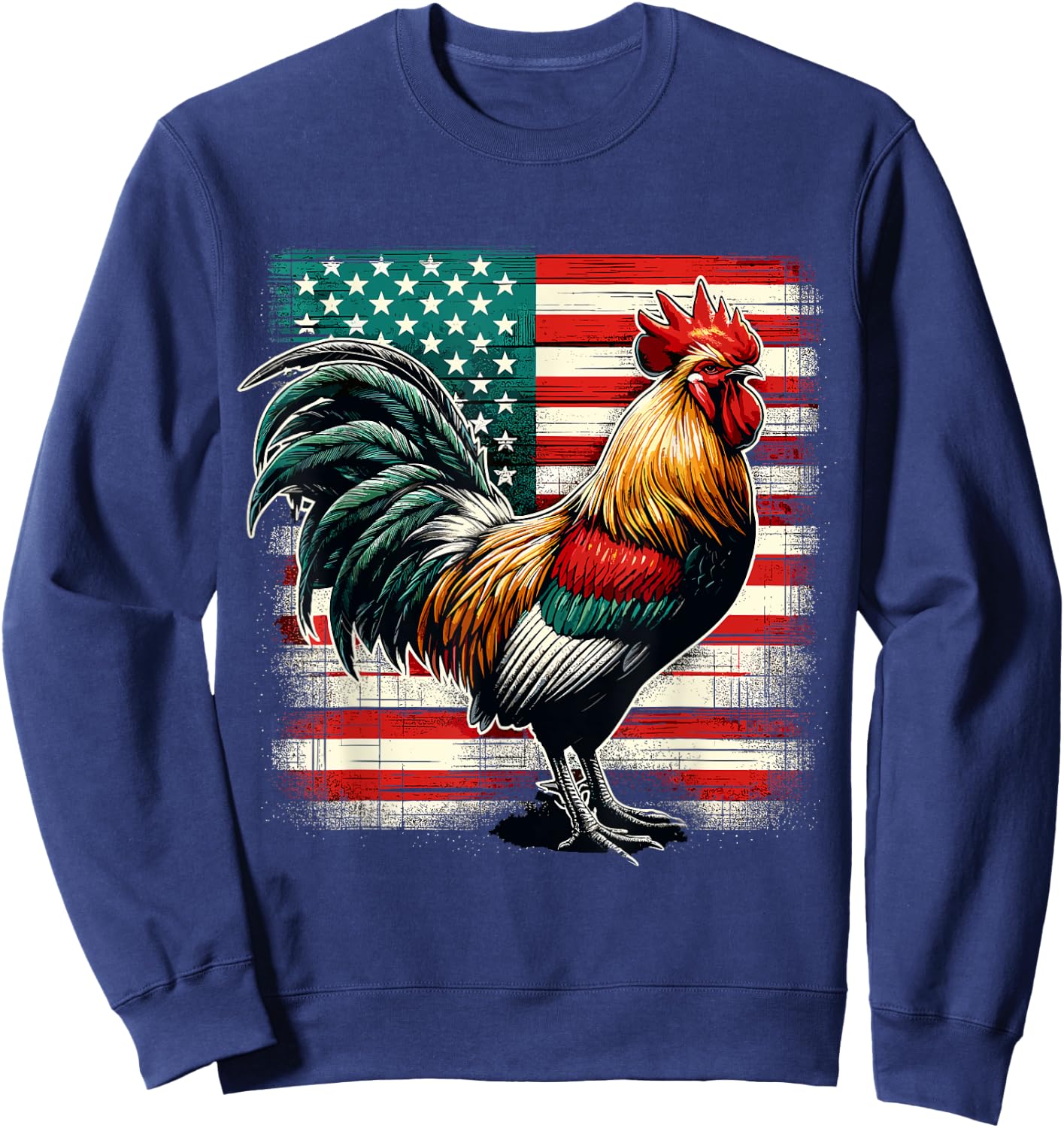 Patriotic Rooster USA Flag Chicken Farmer Sweatshirt - Sweatshirt | Navy