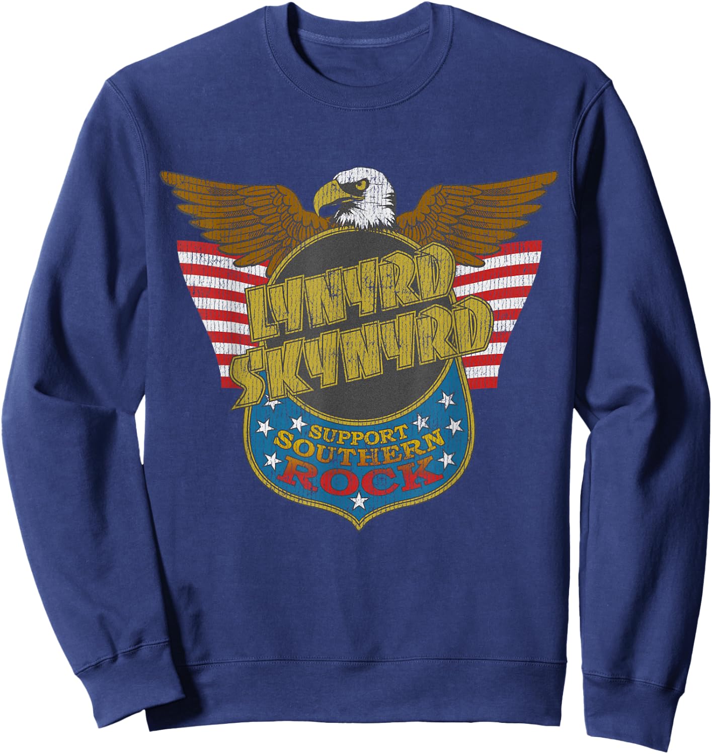 Lynyrd Skynyrd Eagle Support Badge US Flag 70s Southern Rock Sweatshirt - Sweatshirt | Navy