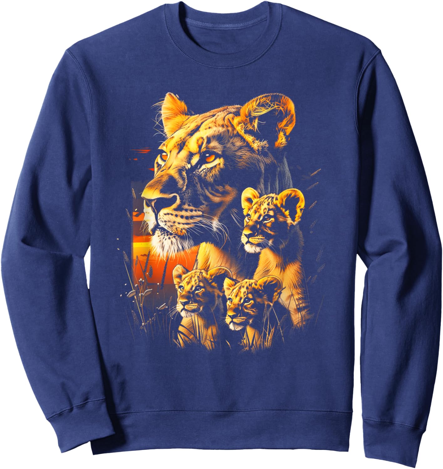Lioness Cubs African Sunset Lion family Lion cubs Sweatshirt - Sweatshirt | Navy