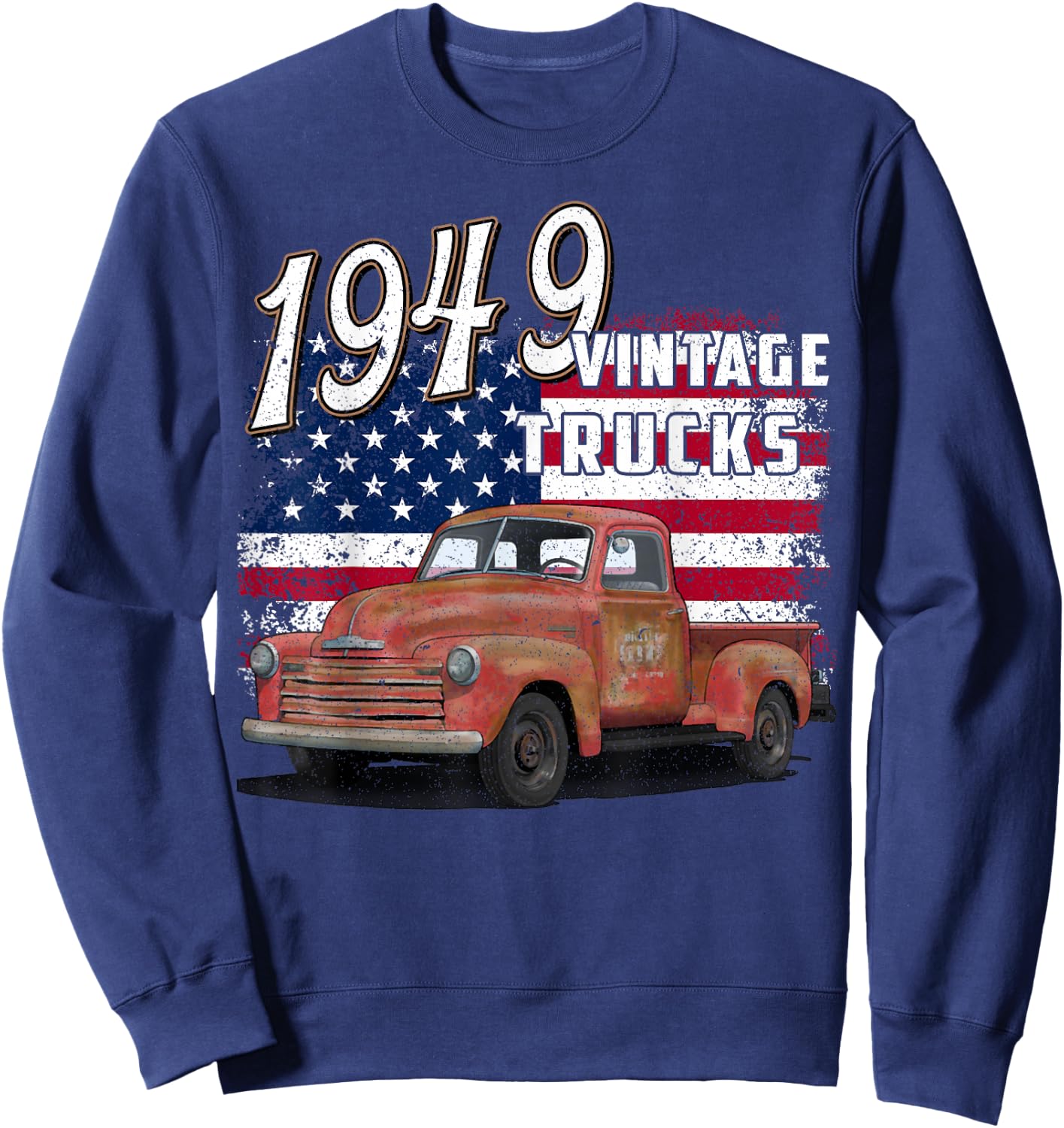 1949 49 Truck Classic Car 1940s Vintage American Flag Sweatshirt - Sweatshirt | Navy