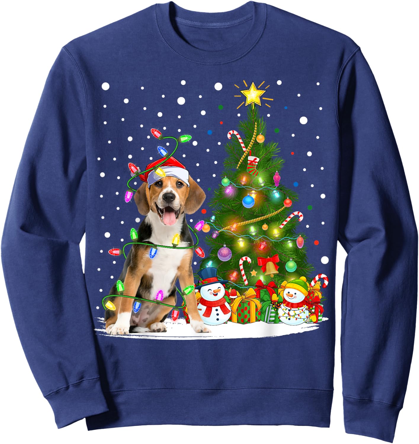 Santa Beagle Dog Xmas Tree Lighting Beagle Christmas Men Women Kids Sweatshirt - Sweatshirt | Navy