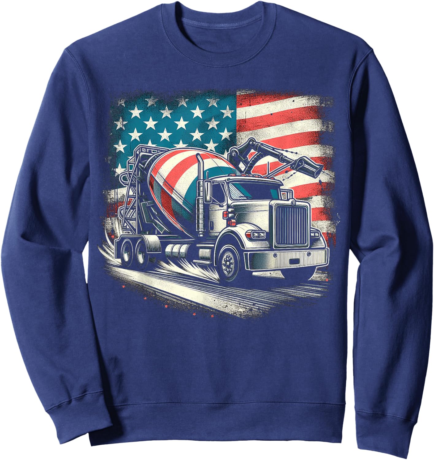 Cement Mixer Truck Construction America Flag Sweatshirt - Sweatshirt | Navy