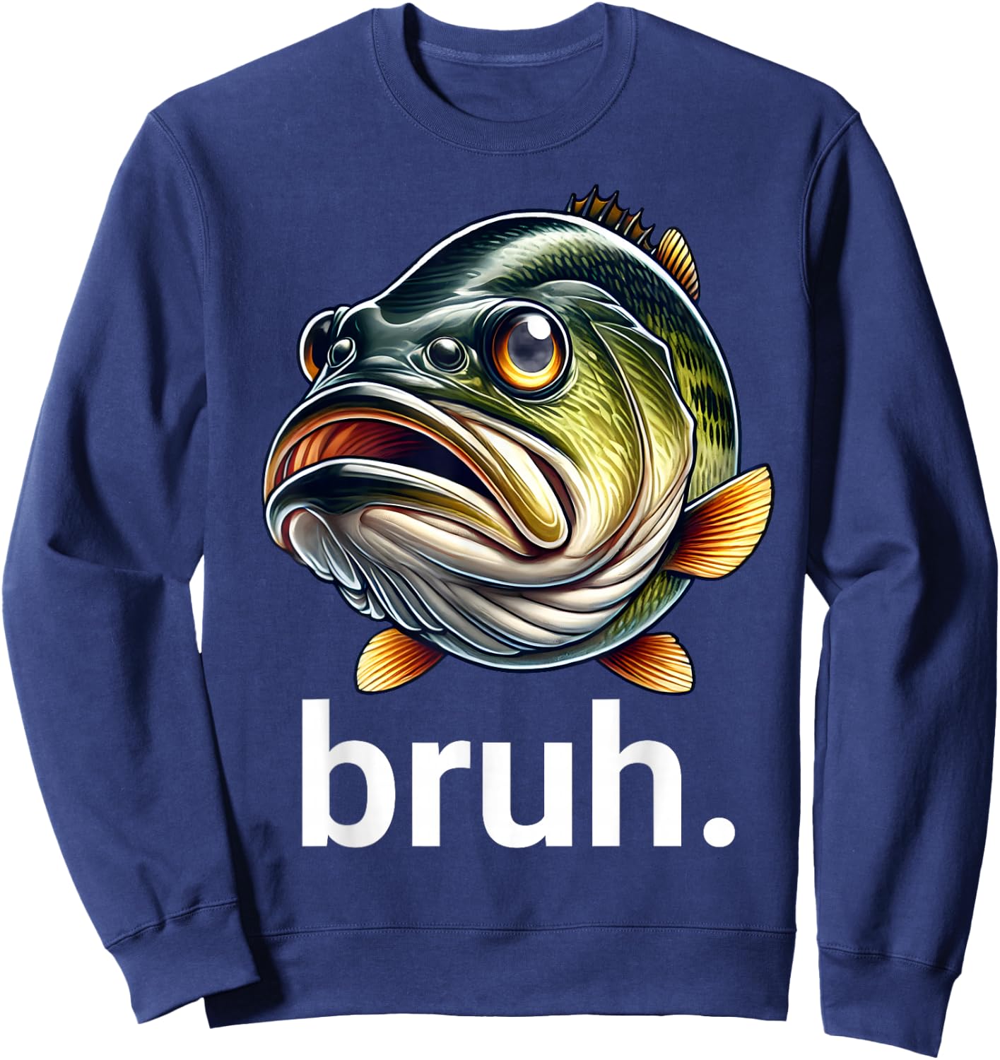 Bruh Fishing Boys Funny Fisherman Kids Bass Fish Saying Sweatshirt - Sweatshirt | Navy