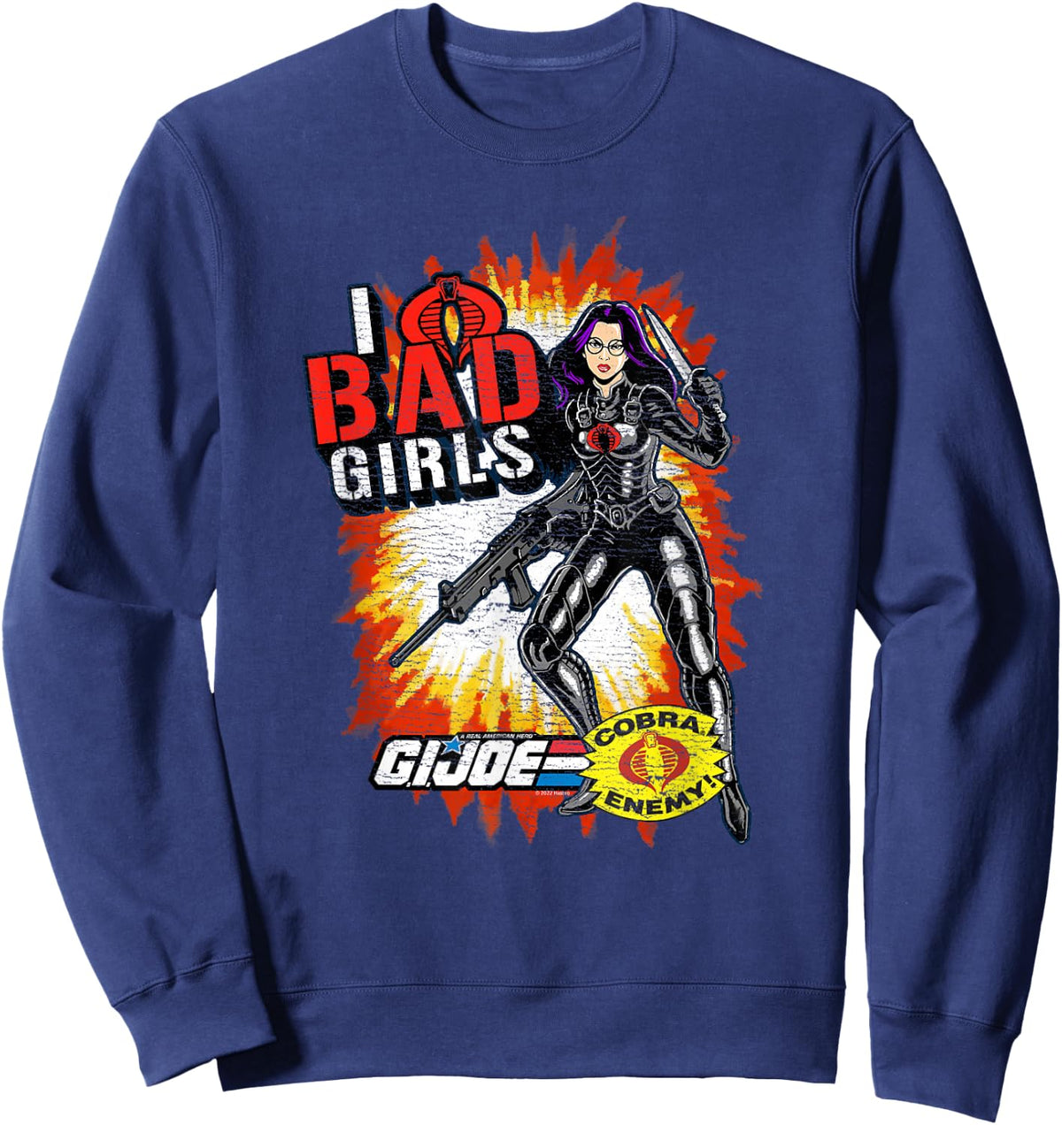 G.I. Joe I Heart Bad Girls Baroness Distressed Action Poster Sweatshirt - Sweatshirt | Navy
