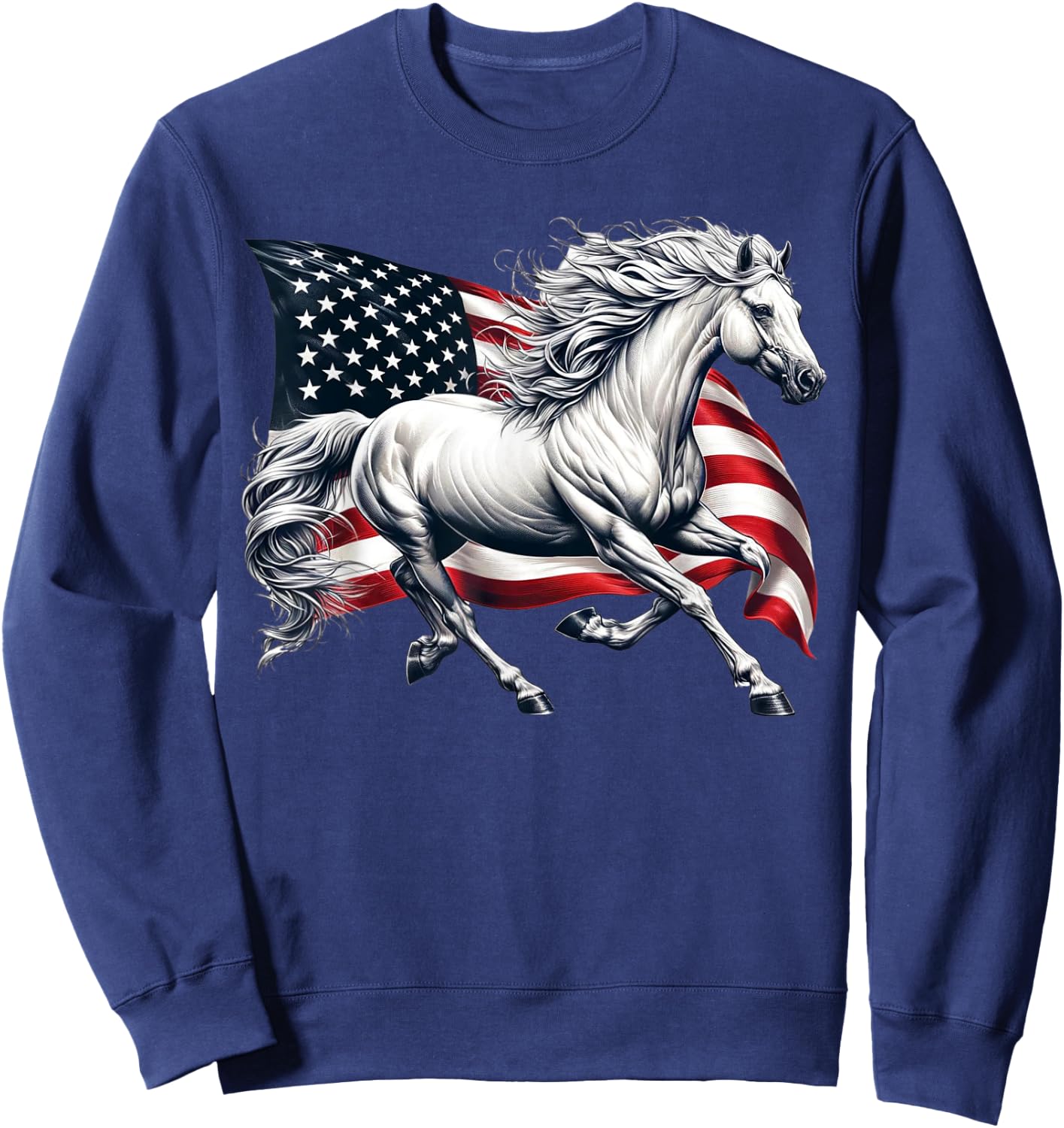 American Flag Patriotic Horse Horseback Riding Farm Sweatshirt - Sweatshirt | Navy