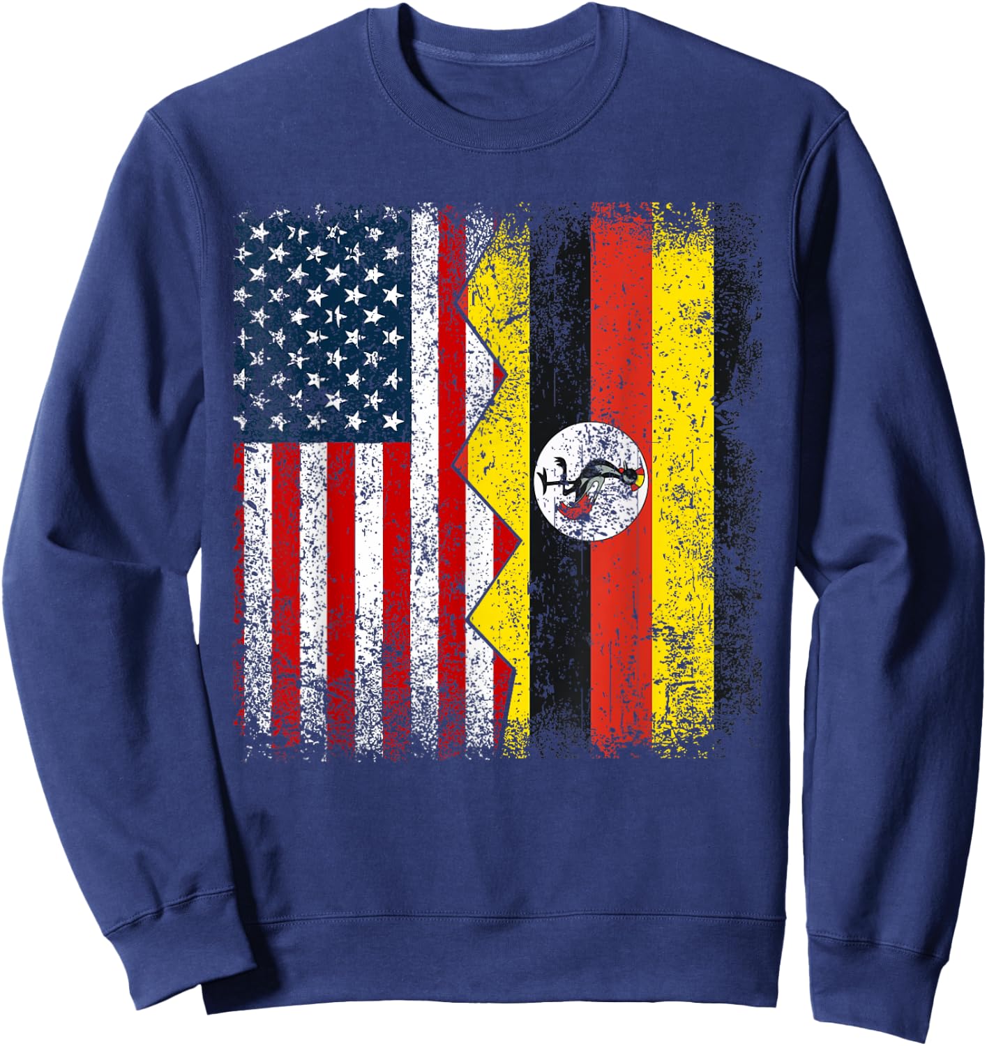 Ugandan Roots | Half American Flag | America Uganda Flags Sweatshirt - Sweatshirt | Navy