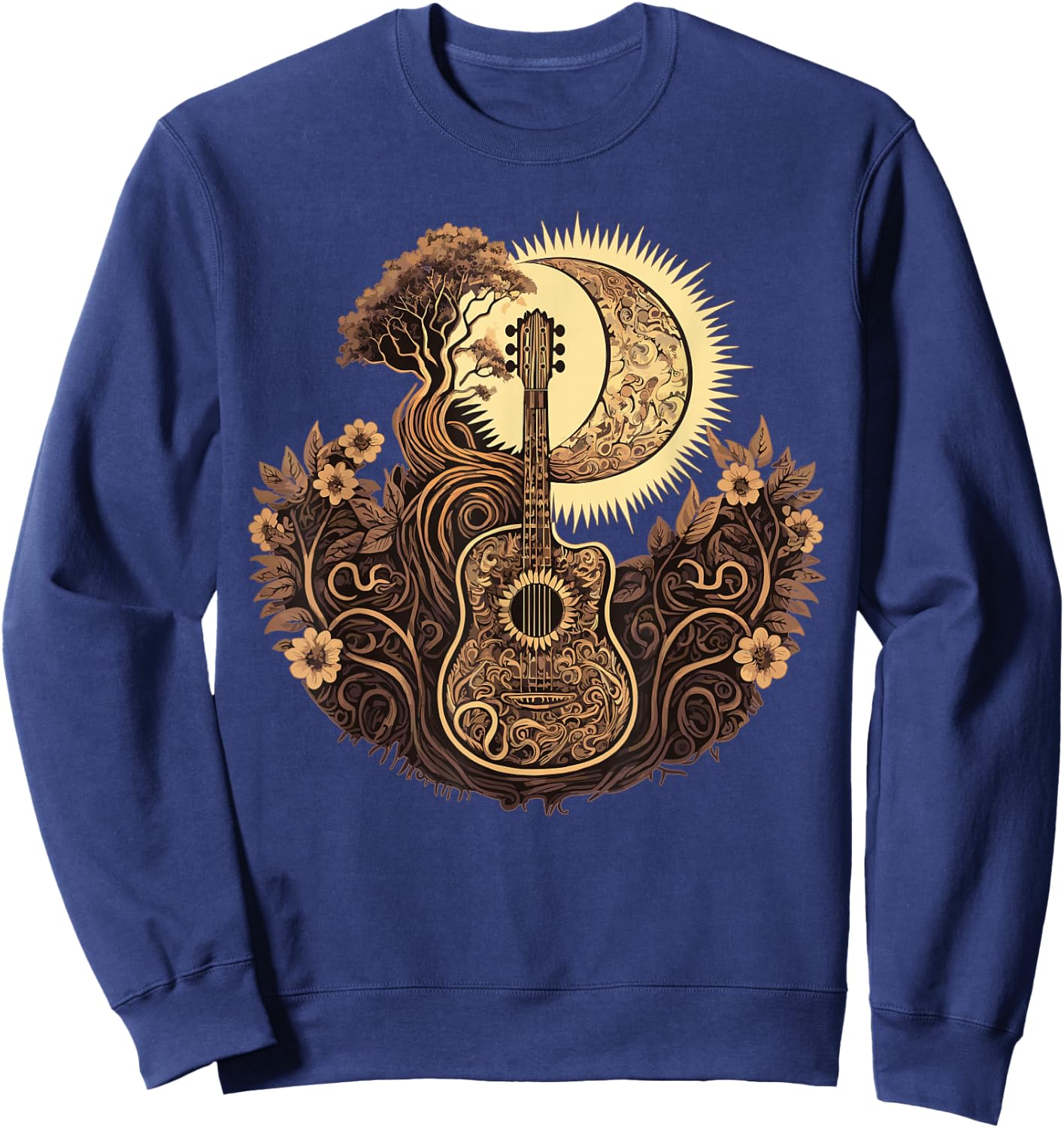 Acoustic Guitar Tree With Moon Guitarist Sweatshirt - Sweatshirt | Navy