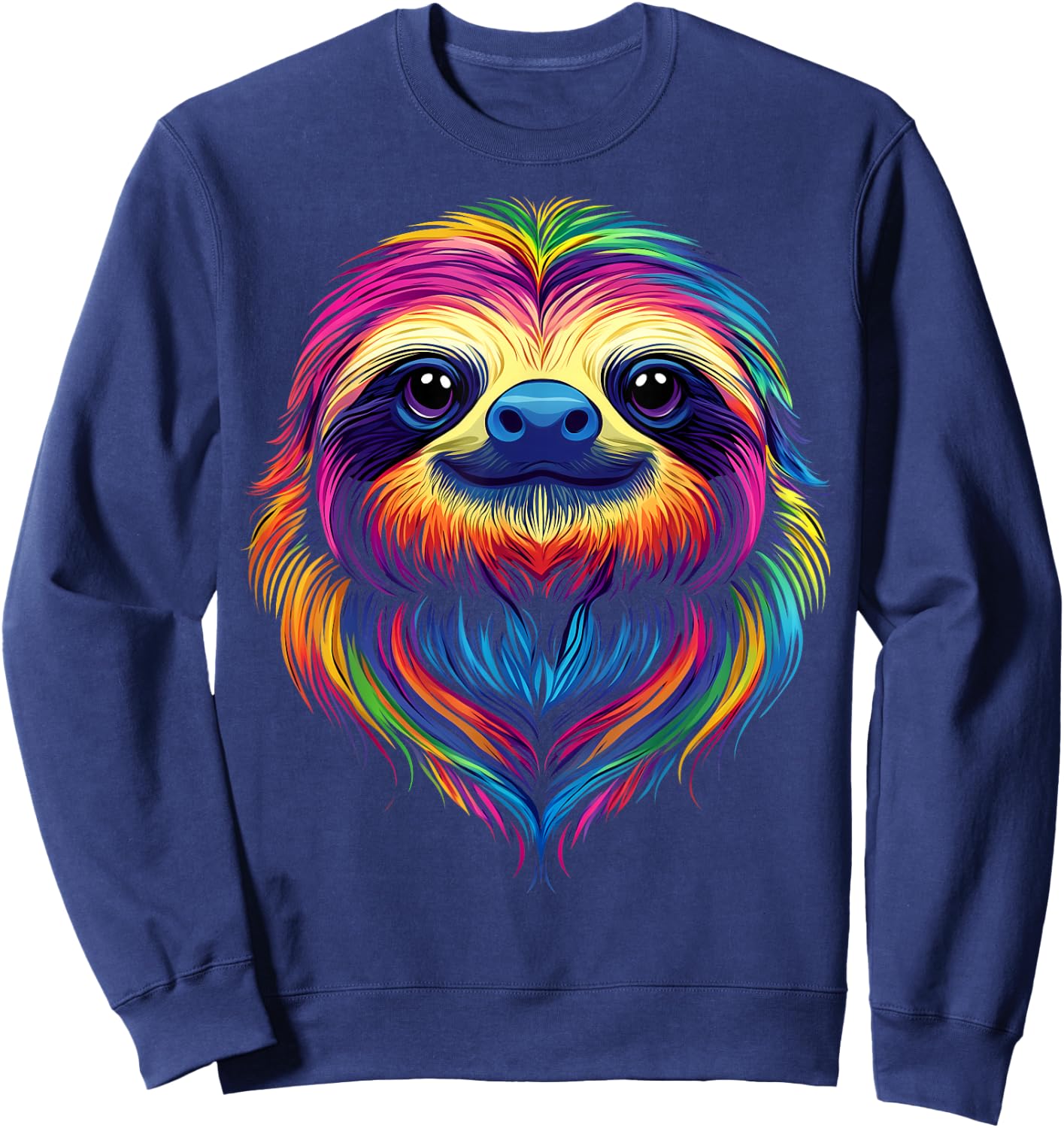 Colorful Sloth Face Cute Rainforest Jungle Animals Black Sweatshirt - Sweatshirt | Navy