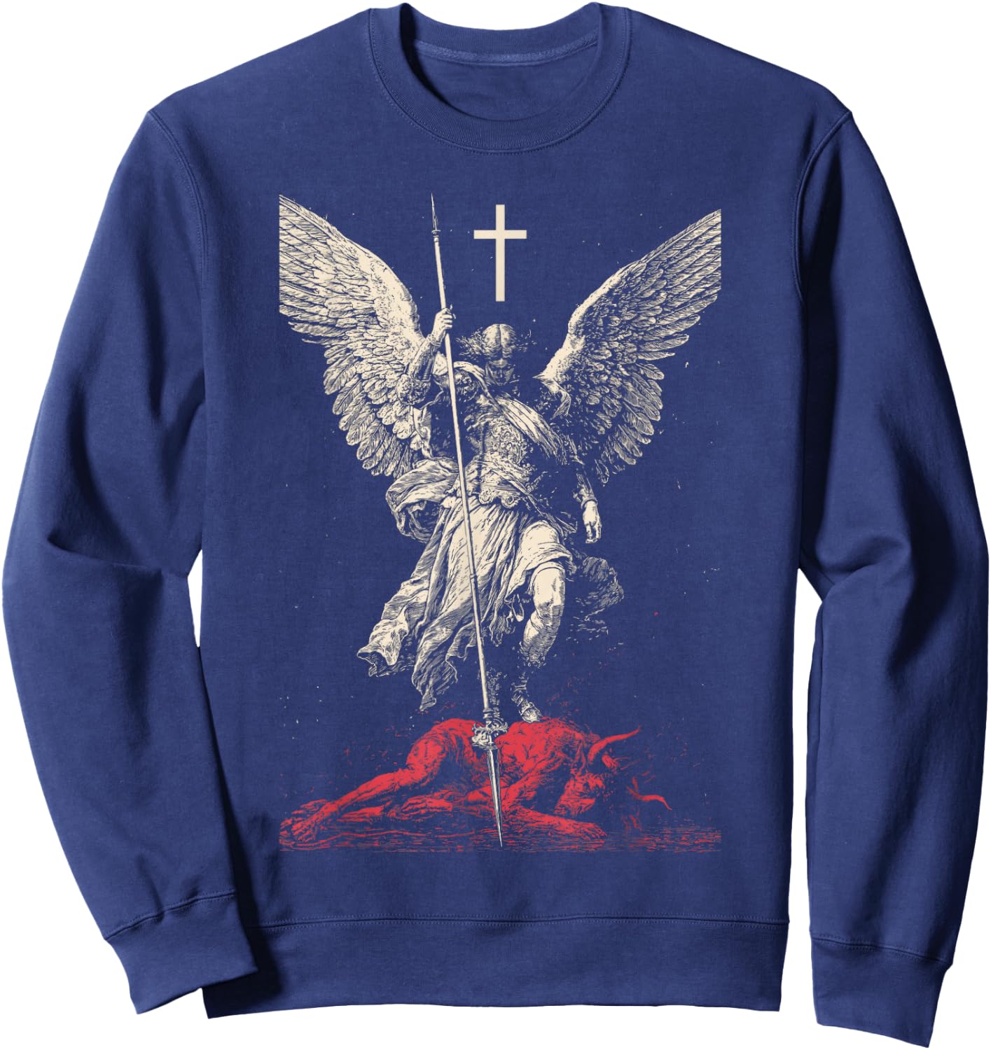 Saint Michael Archangel Urban Streetwear Heavy Metal Y2K Sweatshirt - Sweatshirt | Navy