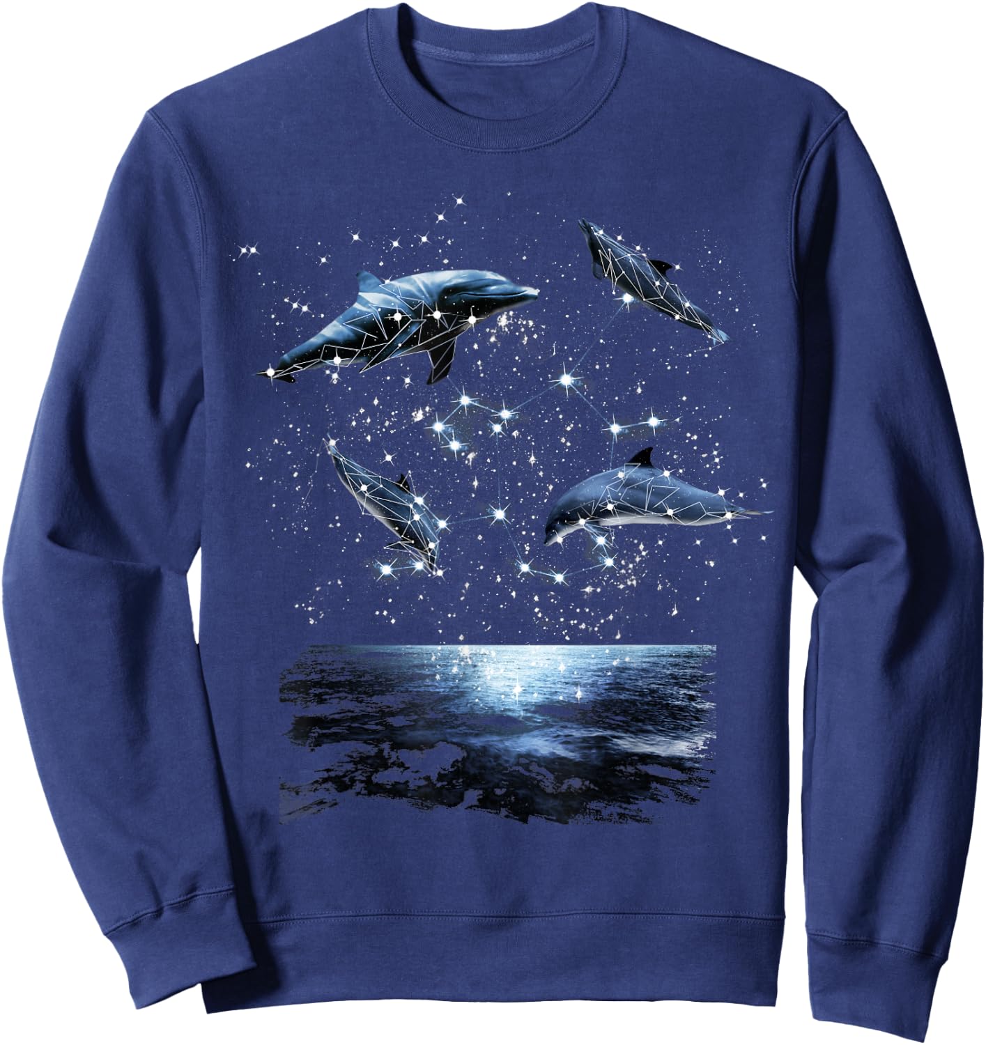 Constellations Dolphin, Celestial Space Galaxy Dolphins Sweatshirt - Sweatshirt | Navy