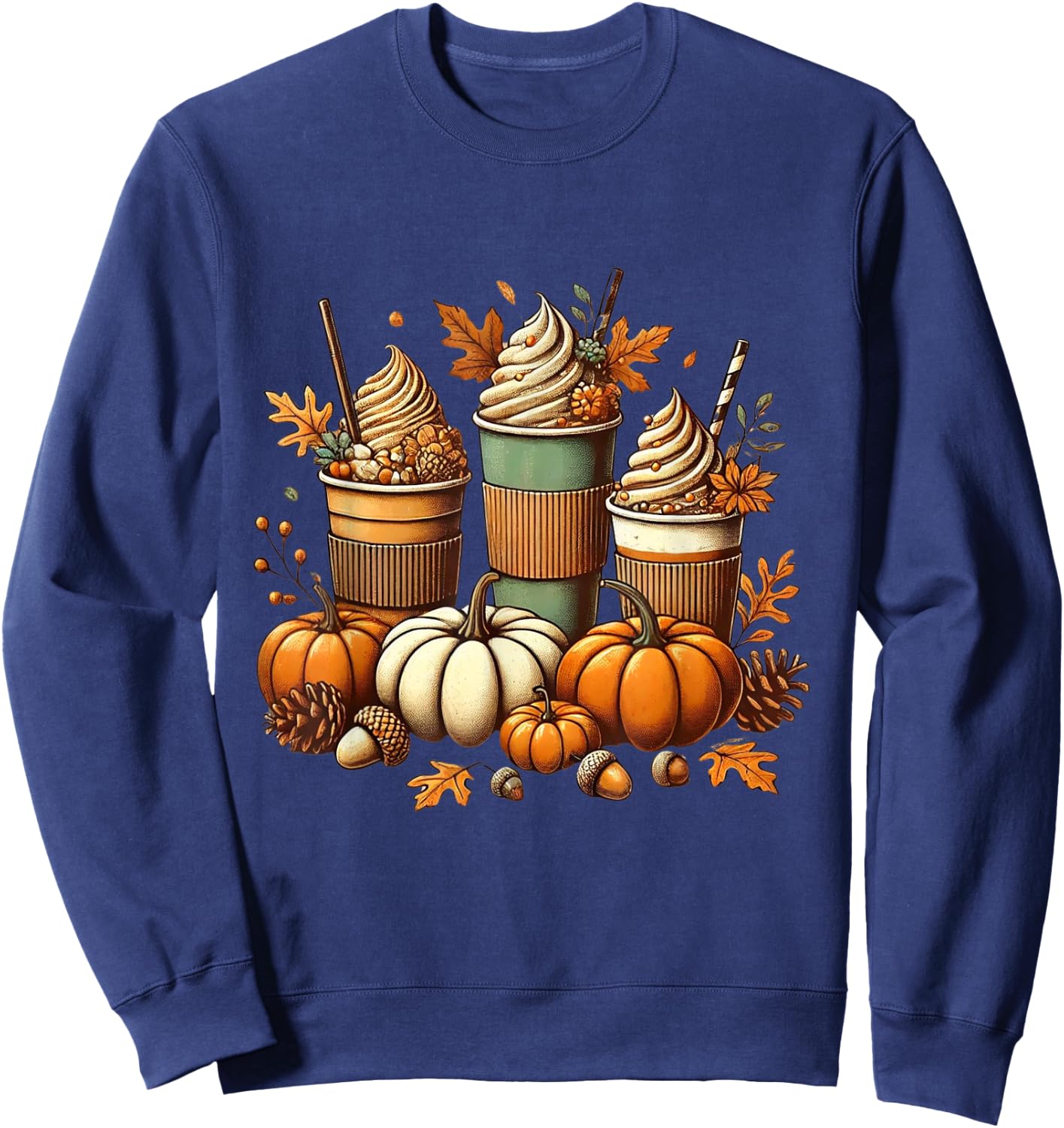Fall Coffee Pumpkin Spice Latte Iced Warm Cozy Autumn Orange Sweatshirt - Sweatshirt | Navy