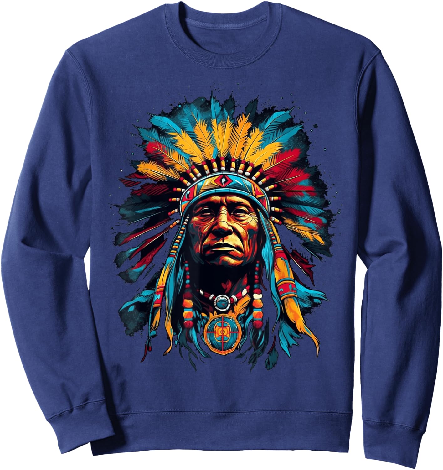 Native American Indian Headdress Traditional Art Men Women Sweatshirt - Sweatshirt | Navy