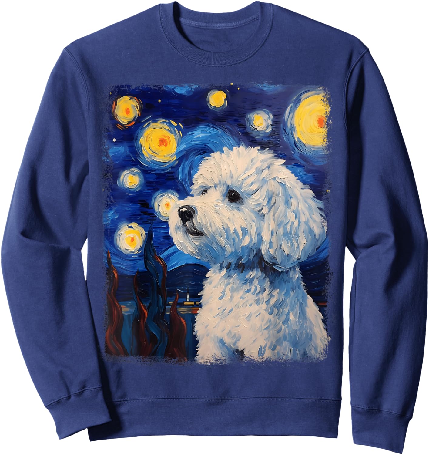 Bichon Frise Dog Starry Night Painting Sweatshirt - Sweatshirt | Navy