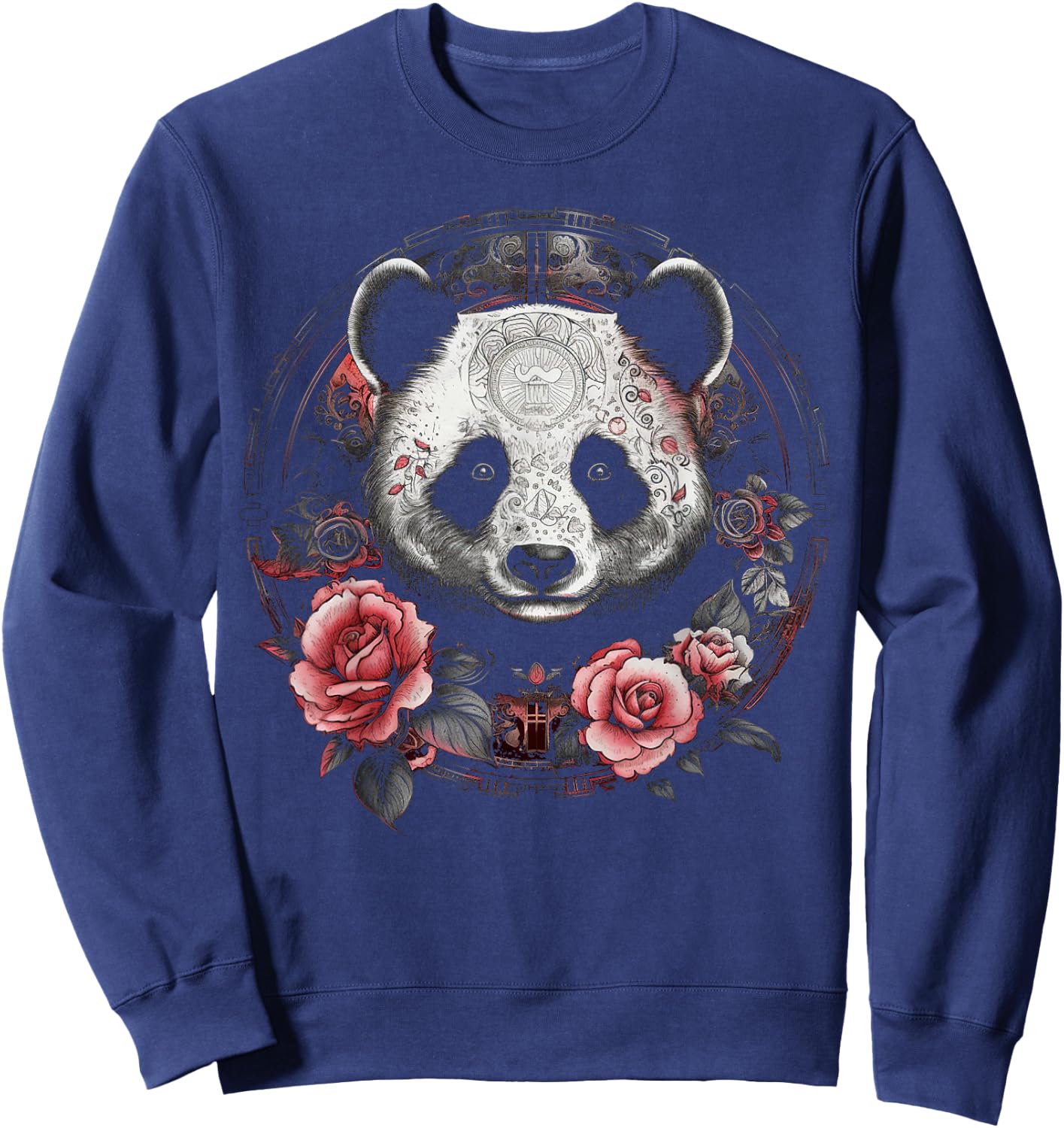 Panda Art Flowers Roses Animal Artwork Panda Sweatshirt - Sweatshirt | Navy