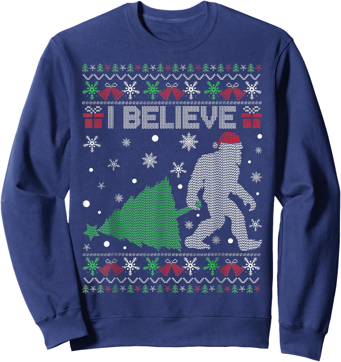 I Believe Bigfoot Sasquatch Ugly Christmas Sweater Sweatshirt - Sweatshirt | Navy