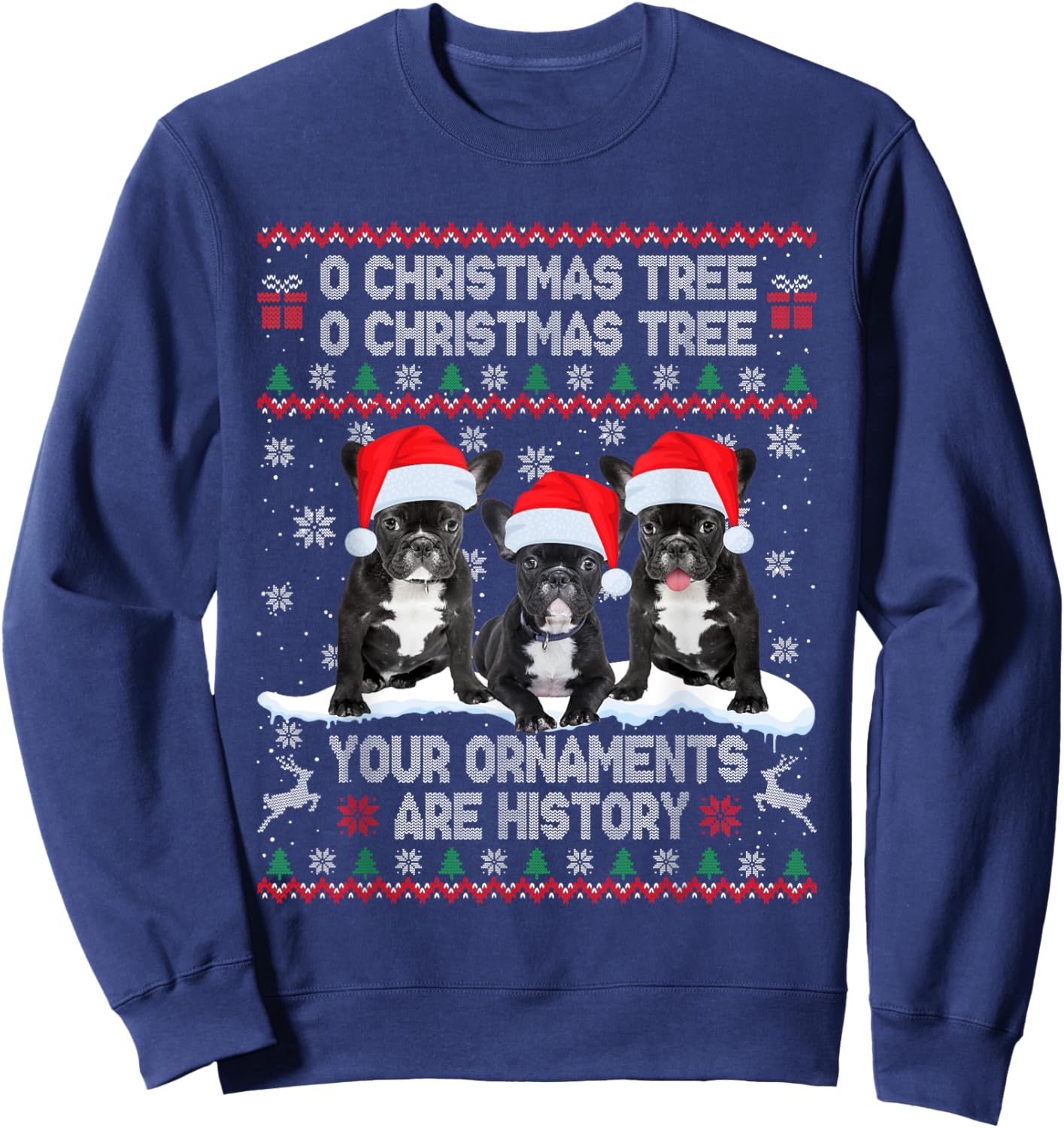 French Bulldog Dog Ugly Sweater Christmas Light Xmas Pajama Men Women Kids Sweatshirt - Sweatshirt | Navy