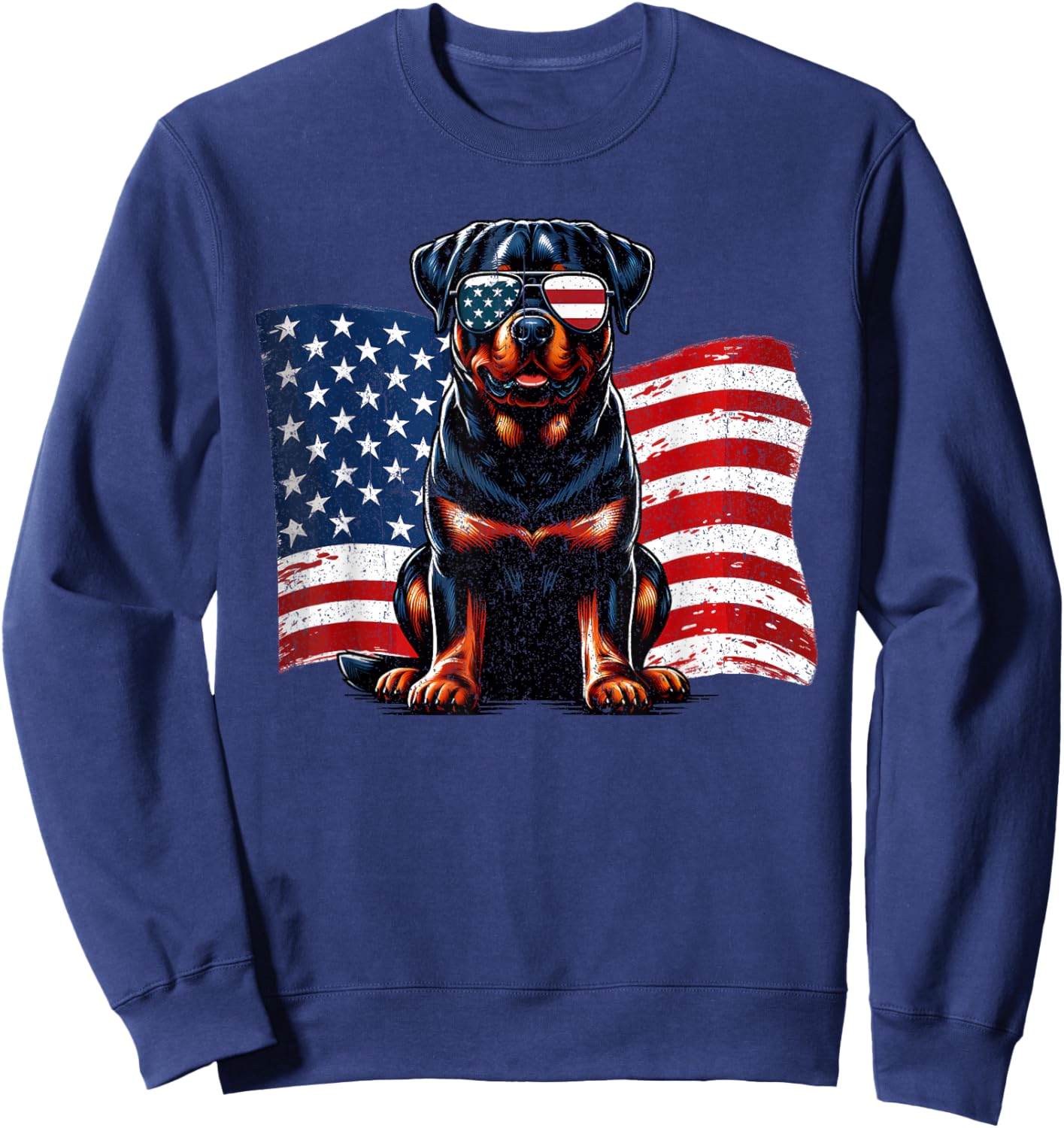 Vintage Rottweiler Dogs American Flag Sunglasses Patriotic Sweatshirt - Sweatshirt | Navy