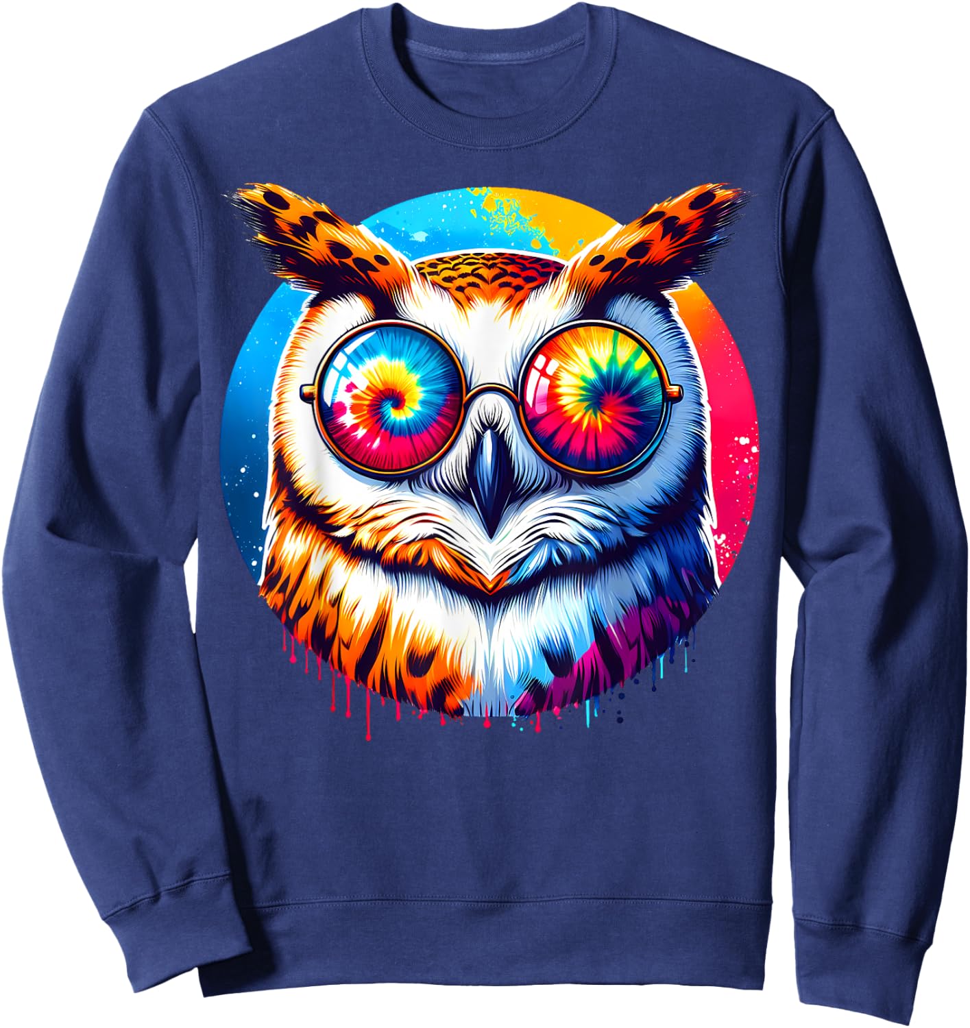 Cool Tie Dye Barn Owl Sunglasses Bird Illustration Art Sweatshirt - Sweatshirt | Navy